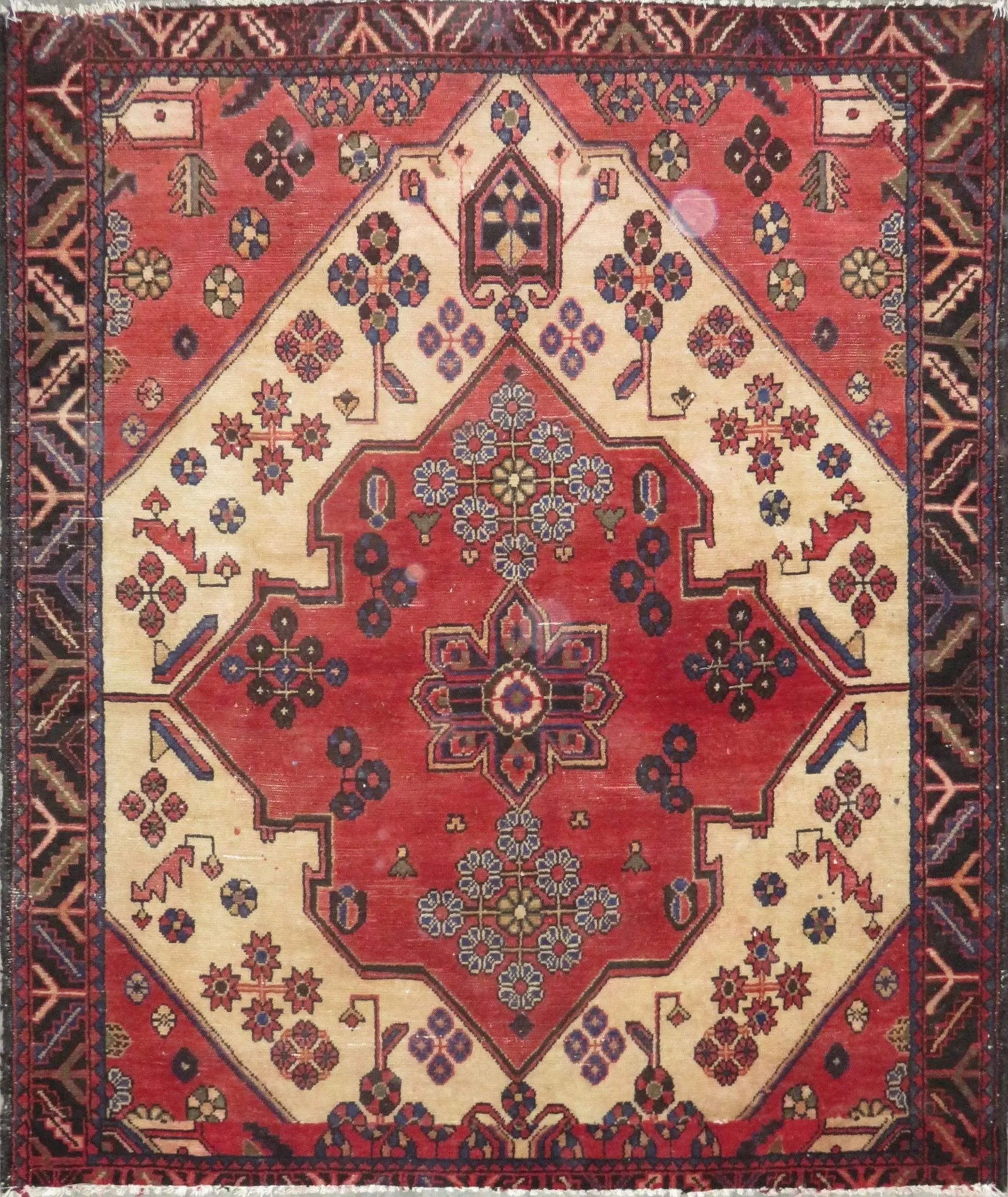One Of The Kind Hand-Knotted Persian Wool Rug _ Luxurious Vintage Design, 5'2" x 4'2", Artisan: Hand-Knotted Persian Wool Rug _ Luxurious Vintage Design, 5'2" x 4'2", Artisan Crafted, Authentic hand-knotted traditional antique vintage Persian rugs, in excellent vintage condition with over 60 yea