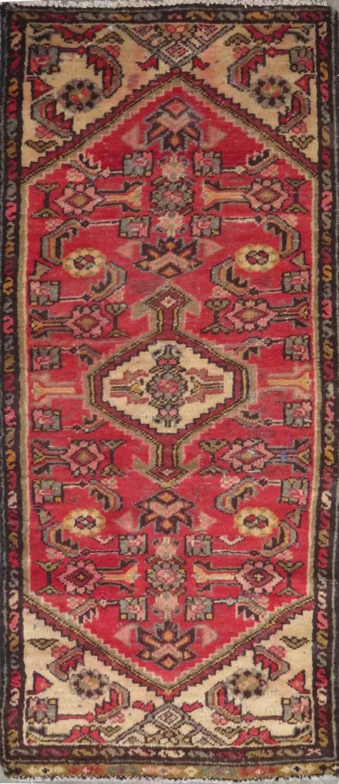One Of The Kind Hand-Knotted Persian Wool Rug _ Luxurious Vintage Design, 5'2" x 1'10", Artisan: Hand-Knotted Persian Wool Rug _ Luxurious Vintage Design, 5'2" x 1'10", Artisan Crafted, Authentic hand-knotted traditional antique vintage Persian rugs, in excellent vintage condition with over 60 ye