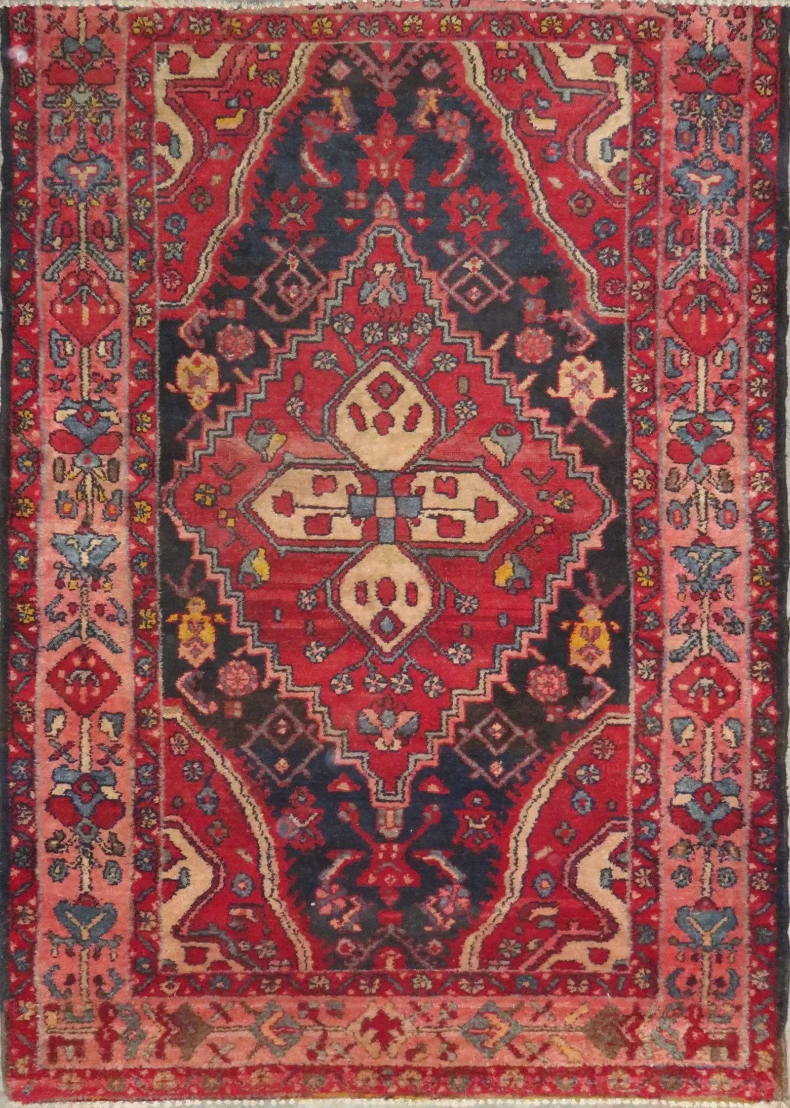 One Of The Kind Hand-Knotted Persian Wool Rug _ Luxurious Vintage Design, 5'10" x 3'9", Artisan: Hand-Knotted Persian Wool Rug _ Luxurious Vintage Design, 5'10" x 3'9", Artisan Crafted, Authentic hand-knotted traditional antique vintage Persian rugs, in excellent vintage condition with over 60 ye