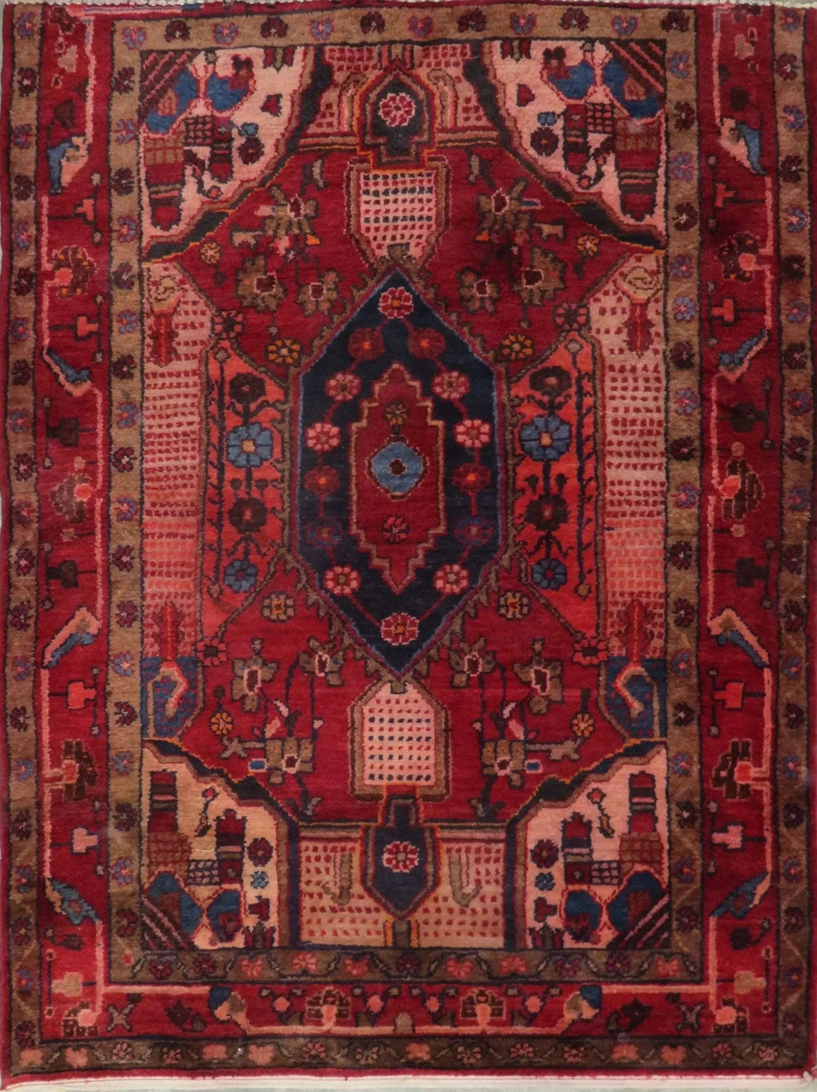 One Of The Kind Hand-Knotted Persian Wool Rug _ Luxurious Vintage Design, 5'1" x 3'8", Artisan: Hand-Knotted Persian Wool Rug _ Luxurious Vintage Design, 5'1" x 3'8", Artisan Crafted, Authentic hand-knotted traditional antique vintage Persian rugs, in excellent vintage condition with over 60 yea