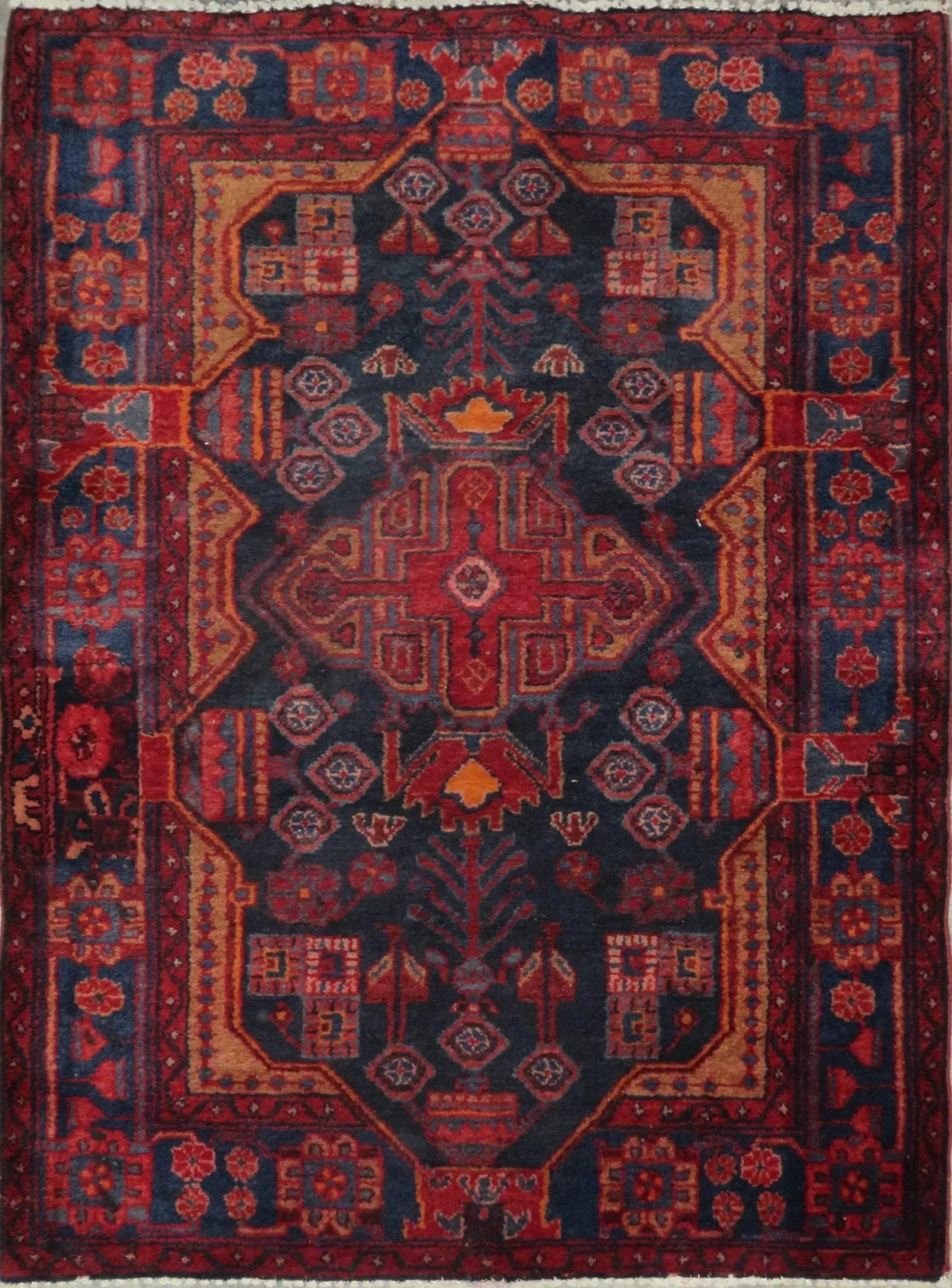 One Of The Kind Hand-Knotted Persian Wool Rug _ Luxurious Vintage Design, 5'0" x 3'7", Artisan: Hand-Knotted Persian Wool Rug _ Luxurious Vintage Design, 5'0" x 3'7", Artisan Crafted, Authentic hand-knotted traditional antique vintage Persian rugs, in excellent vintage condition with over 60 yea