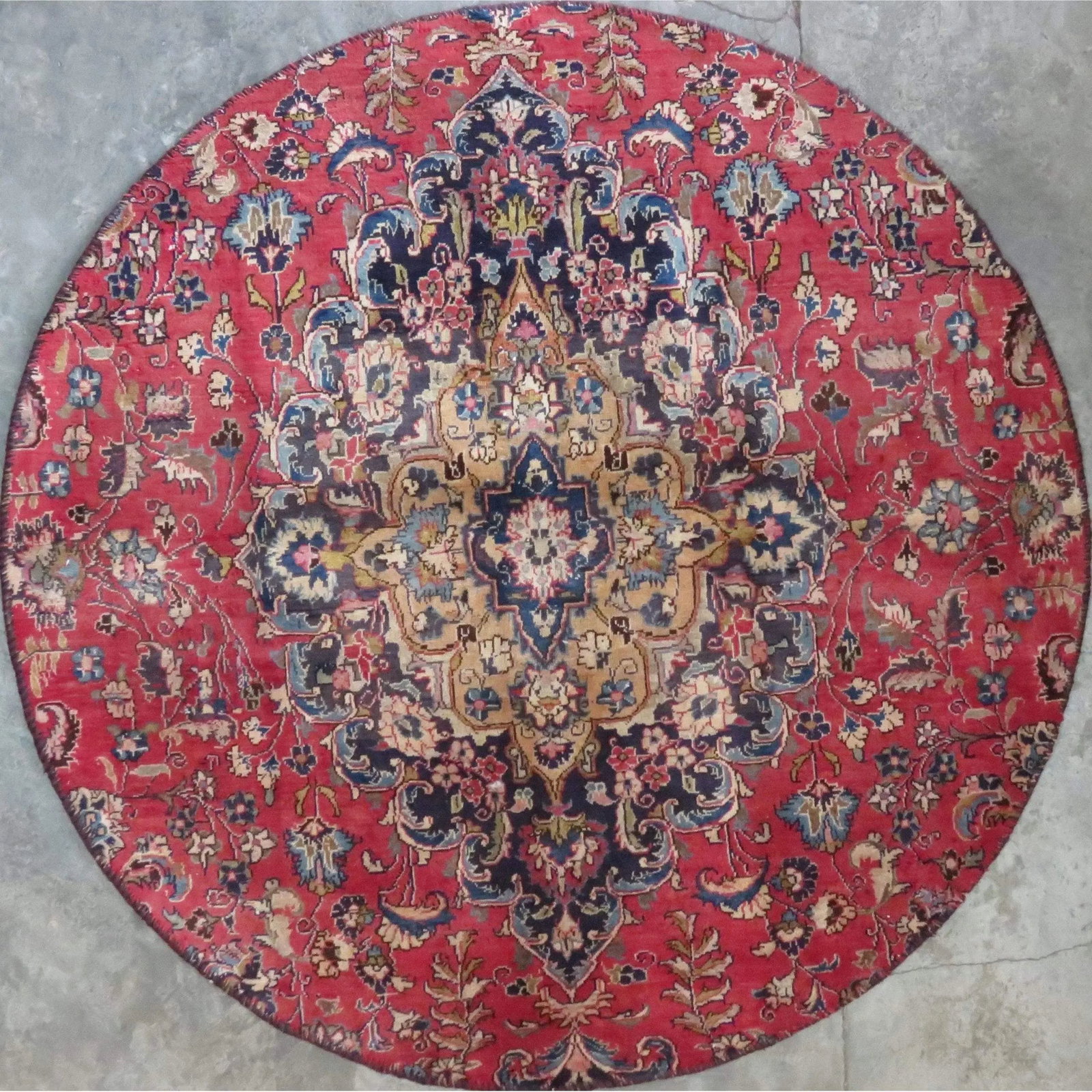 One Of The Kind Hand-Knotted Persian Wool Rug _ Luxurious Vintage Design, 4'9" x 4'9", Artisan: Hand-Knotted Persian Wool Rug _ Luxurious Vintage Design, 4'9" x 4'9", Artisan Crafted, Authentic hand-knotted traditional antique vintage Persian rugs, in excellent vintage condition with over 60 yea