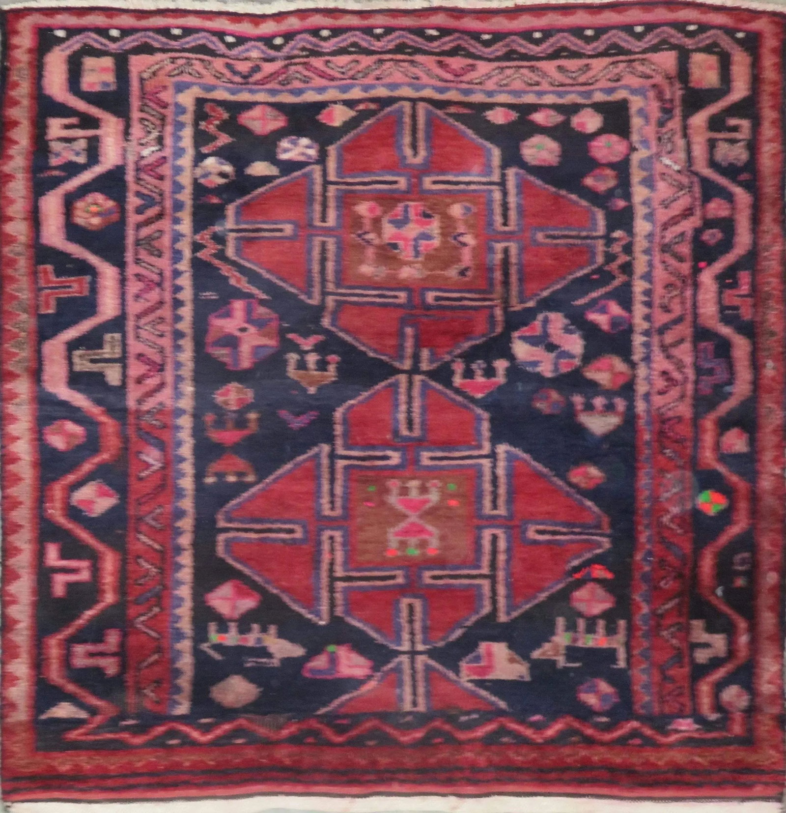 One Of The Kind Hand-Knotted Persian Wool Rug _ Luxurious Vintage Design, 4'9" x 4'8", Artisan: Hand-Knotted Persian Wool Rug _ Luxurious Vintage Design, 4'9" x 4'8", Artisan Crafted, Authentic hand-knotted traditional antique vintage Persian rugs, in excellent vintage condition with over 60 yea