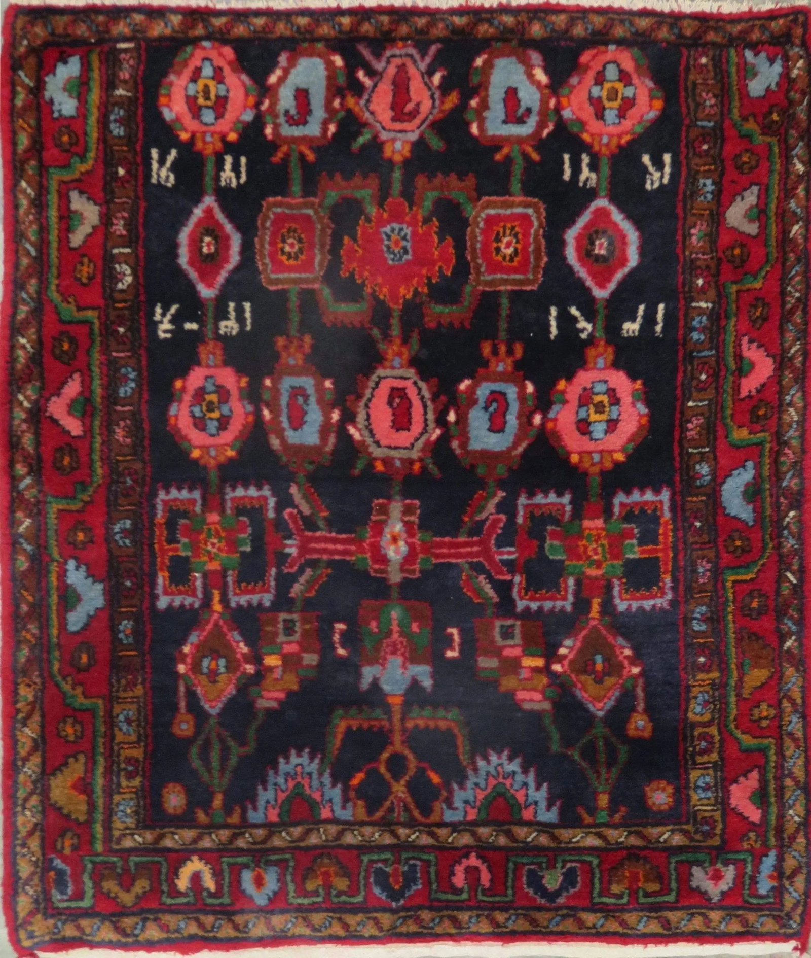 One Of The Kind Hand-Knotted Persian Wool Rug _ Luxurious Vintage Design, 4'9" x 4'6", Artisan: Hand-Knotted Persian Wool Rug _ Luxurious Vintage Design, 4'9" x 4'6", Artisan Crafted, Authentic hand-knotted traditional antique vintage Persian rugs, in excellent vintage condition with over 60 yea