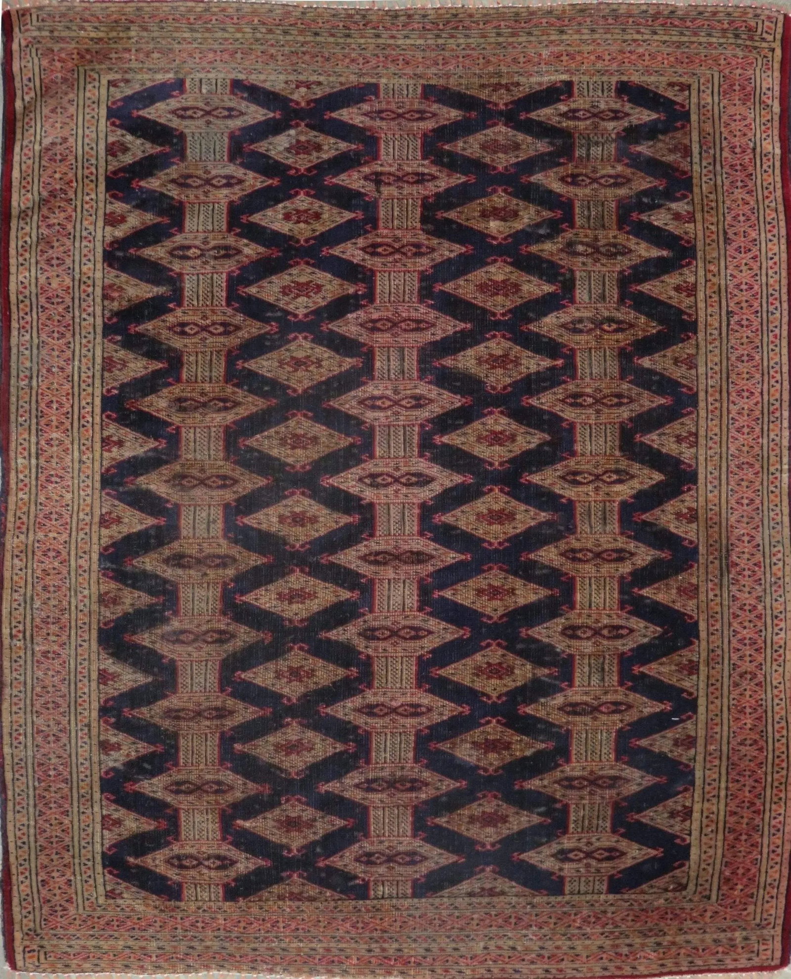 One Of The Kind Hand-Knotted Persian Wool Rug _ Luxurious Vintage Design, 4'5" x 3'6", Artisan: Hand-Knotted Persian Wool Rug _ Luxurious Vintage Design, 4'5" x 3'6", Artisan Crafted, Authentic hand-knotted traditional antique vintage Persian rugs, in excellent vintage condition with over 60 yea