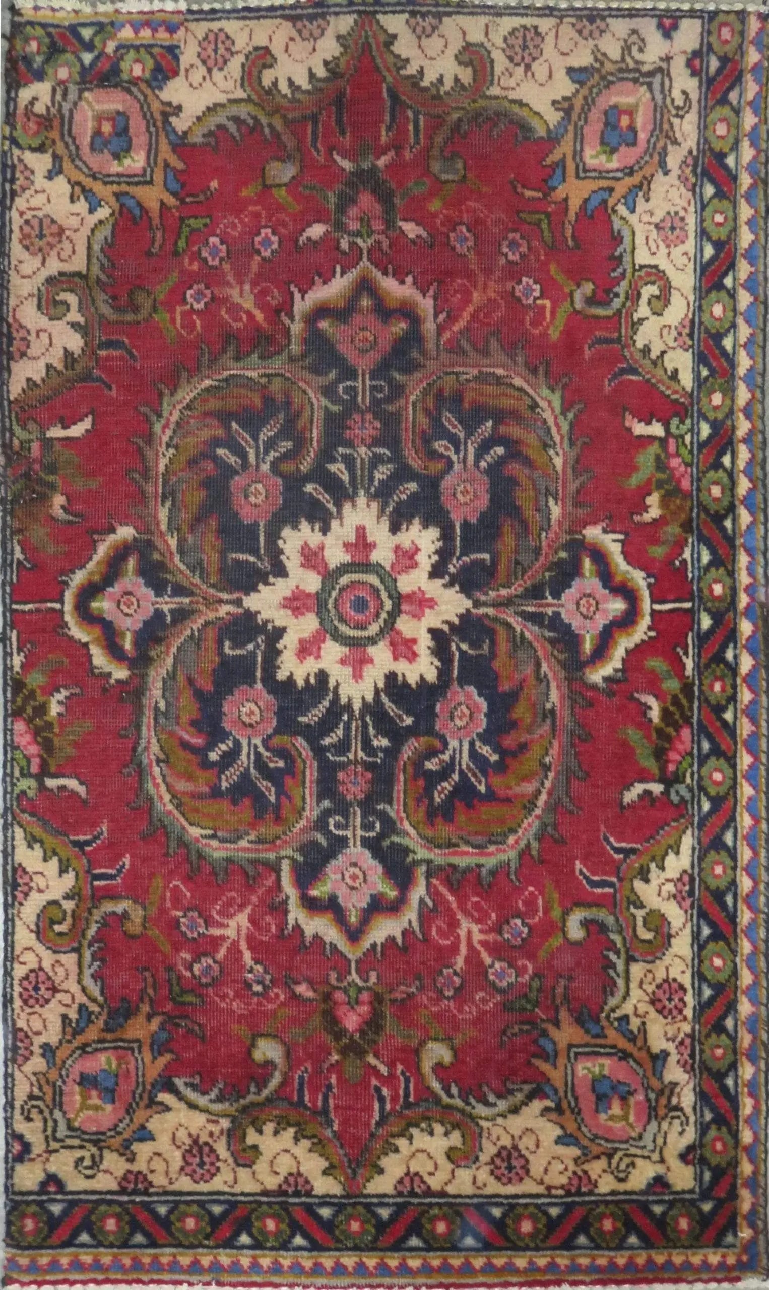 One Of The Kind Hand-Knotted Persian Wool Rug _ Luxurious Vintage Design, 4'5" x 2'7", Artisan: Hand-Knotted Persian Wool Rug _ Luxurious Vintage Design, 4'5" x 2'7", Artisan Crafted, Authentic hand-knotted traditional antique vintage Persian rugs, in excellent vintage condition with over 60 yea