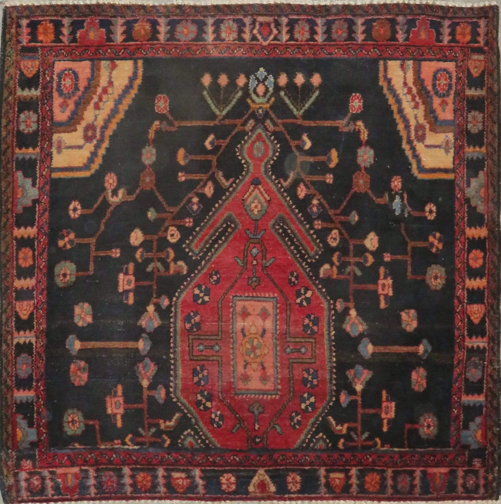 One Of The Kind Hand-Knotted Persian Wool Rug _ Luxurious Vintage Design, 4'3" x 4'2", Artisan: Hand-Knotted Persian Wool Rug _ Luxurious Vintage Design, 4'3" x 4'2", Artisan Crafted, Authentic hand-knotted traditional antique vintage Persian rugs, in excellent vintage condition with over 60 yea