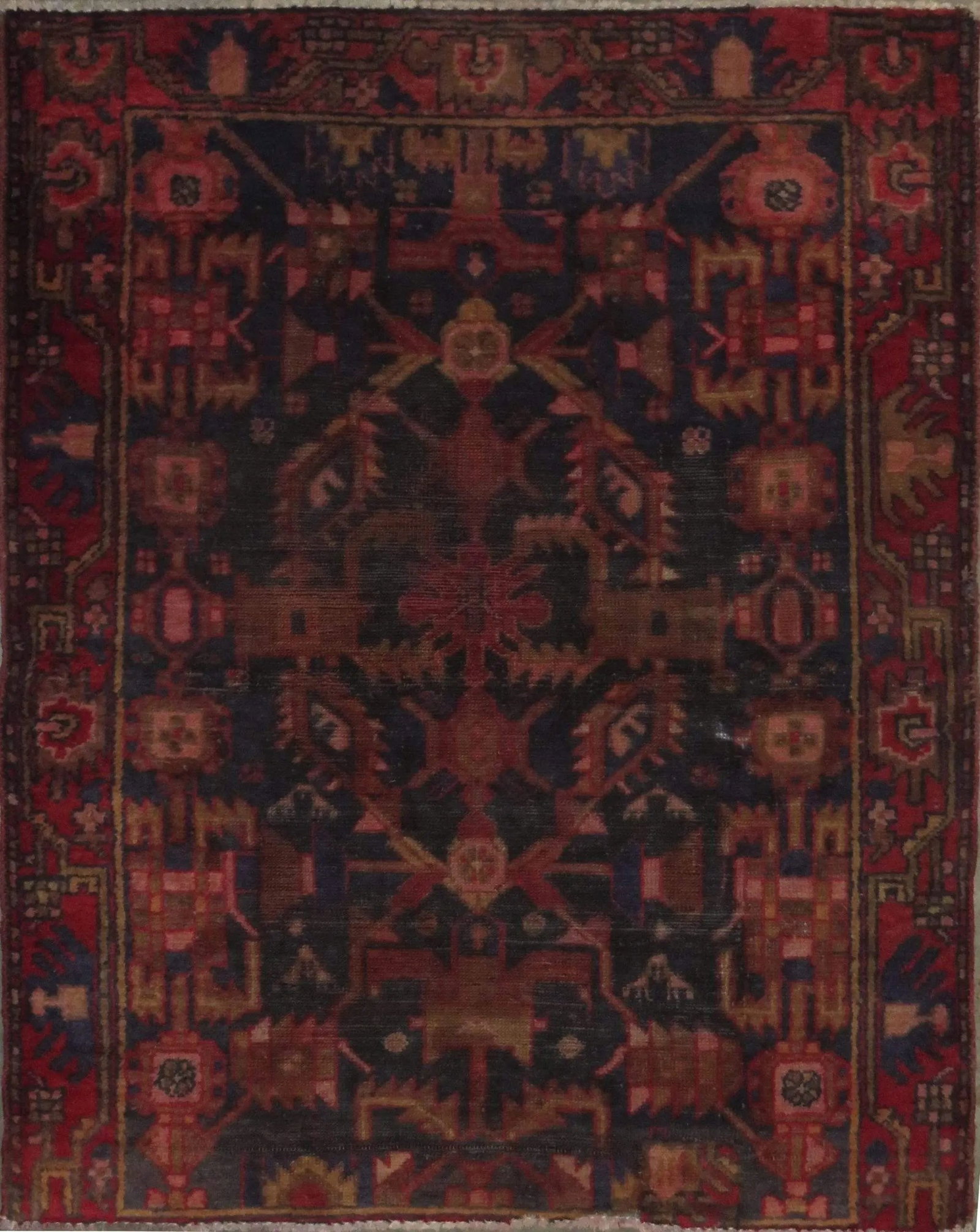 One Of The Kind Hand-Knotted Persian Wool Rug _ Luxurious Vintage Design, 4'4" x 3'6", Artisan: Hand-Knotted Persian Wool Rug _ Luxurious Vintage Design, 4'4" x 3'6", Artisan Crafted, Authentic hand-knotted traditional antique vintage Persian rugs, in excellent vintage condition with over 60 yea