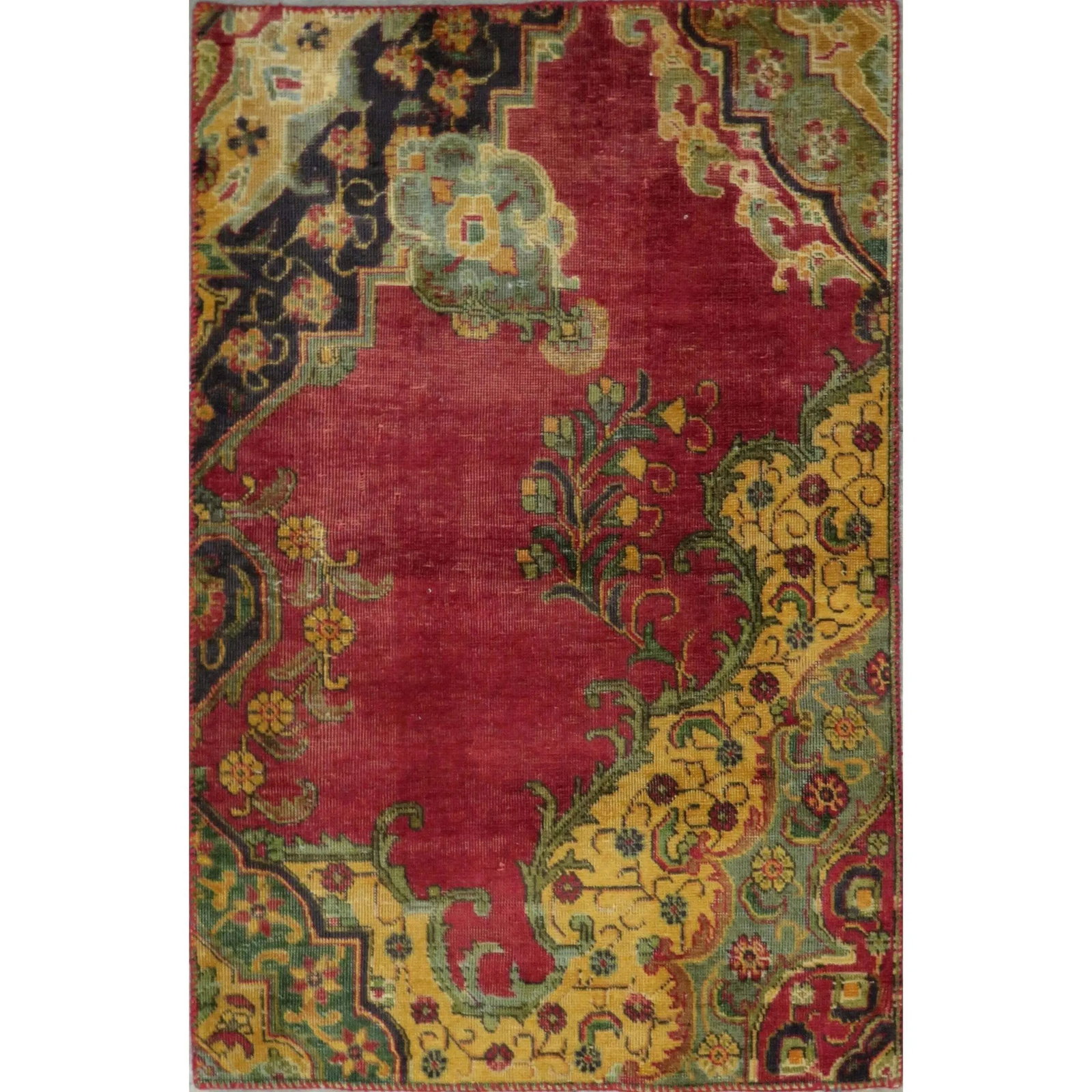 One Of The Kind Hand-Knotted Persian Wool Rug _ Luxurious Vintage Design, 4'0" x 3'0", Artisan: Hand-Knotted Persian Wool Rug _ Luxurious Vintage Design, 4'0" x 3'0", Artisan Crafted, Authentic hand-knotted traditional antique vintage Persian rugs, in excellent vintage condition with over 60 yea