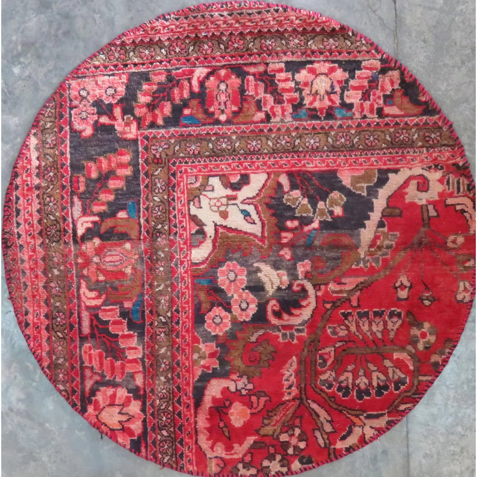 One Of The Kind Hand-Knotted Persian Wool Rug _ Luxurious Vintage Design, 3'7" x 3'7", Artisan: Hand-Knotted Persian Wool Rug _ Luxurious Vintage Design, 3'7" x 3'7", Artisan Crafted, Authentic hand-knotted traditional antique vintage Persian rugs, in excellent vintage condition with over 60 yea