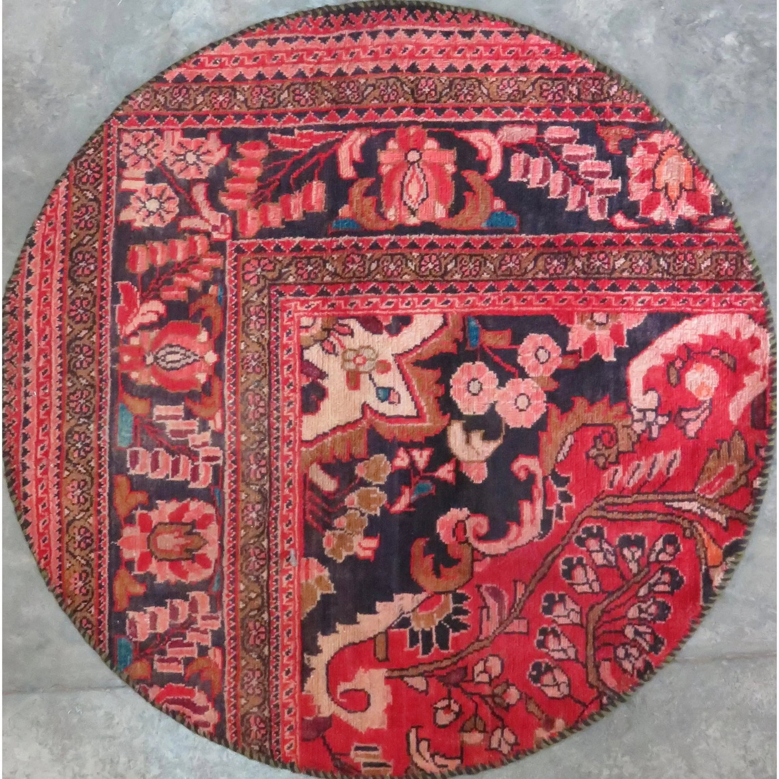 One Of The Kind Hand-Knotted Persian Wool Rug _ Luxurious Vintage Design, 3'6" x 3'6", Artisan: Hand-Knotted Persian Wool Rug _ Luxurious Vintage Design, 3'6" x 3'6", Artisan Crafted, Authentic hand-knotted traditional antique vintage Persian rugs, in excellent vintage condition with over 60 yea