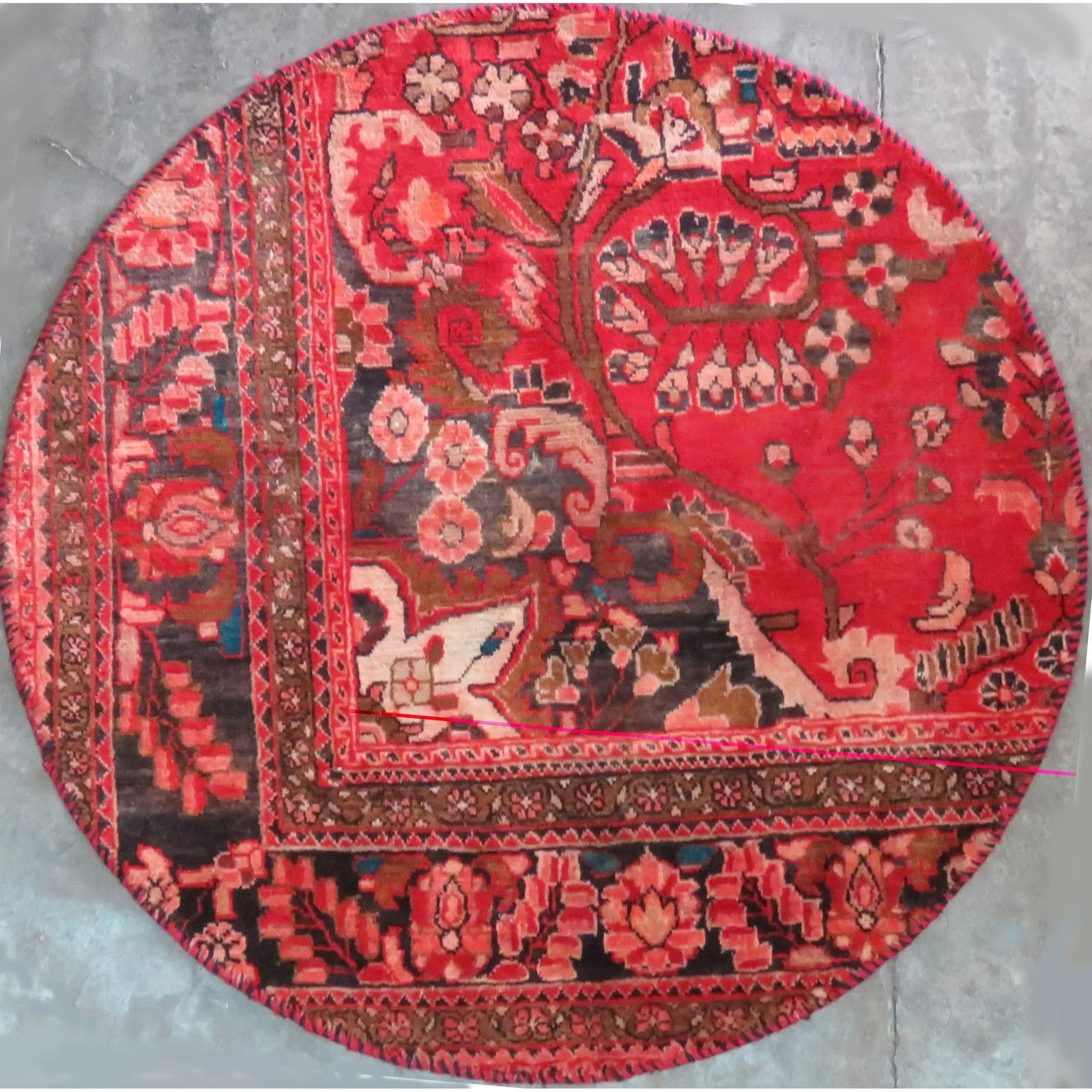 One Of The Kind Hand-Knotted Persian Wool Rug _ Luxurious Vintage Design, 3'6" x 3'6", Artisan: Hand-Knotted Persian Wool Rug _ Luxurious Vintage Design, 3'6" x 3'6", Artisan Crafted, Authentic hand-knotted traditional antique vintage Persian rugs, in excellent vintage condition with over 60 yea