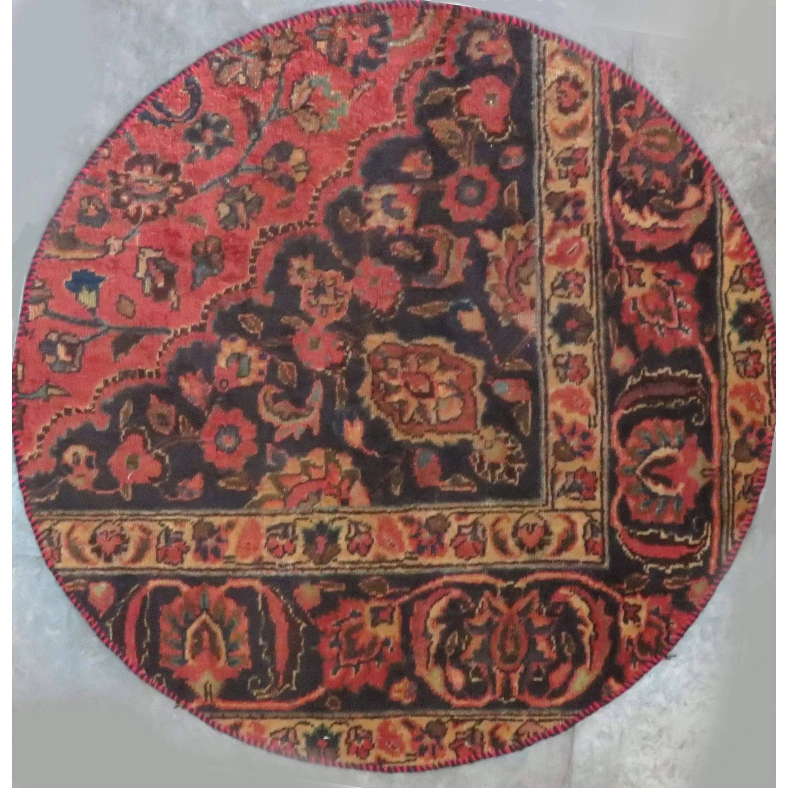 One Of The Kind Hand-Knotted Persian Wool Rug _ Luxurious Vintage Design, 3'6" x 3'6", Artisan: Hand-Knotted Persian Wool Rug _ Luxurious Vintage Design, 3'6" x 3'6", Artisan Crafted, Authentic hand-knotted traditional antique vintage Persian rugs, in excellent vintage condition with over 60 yea