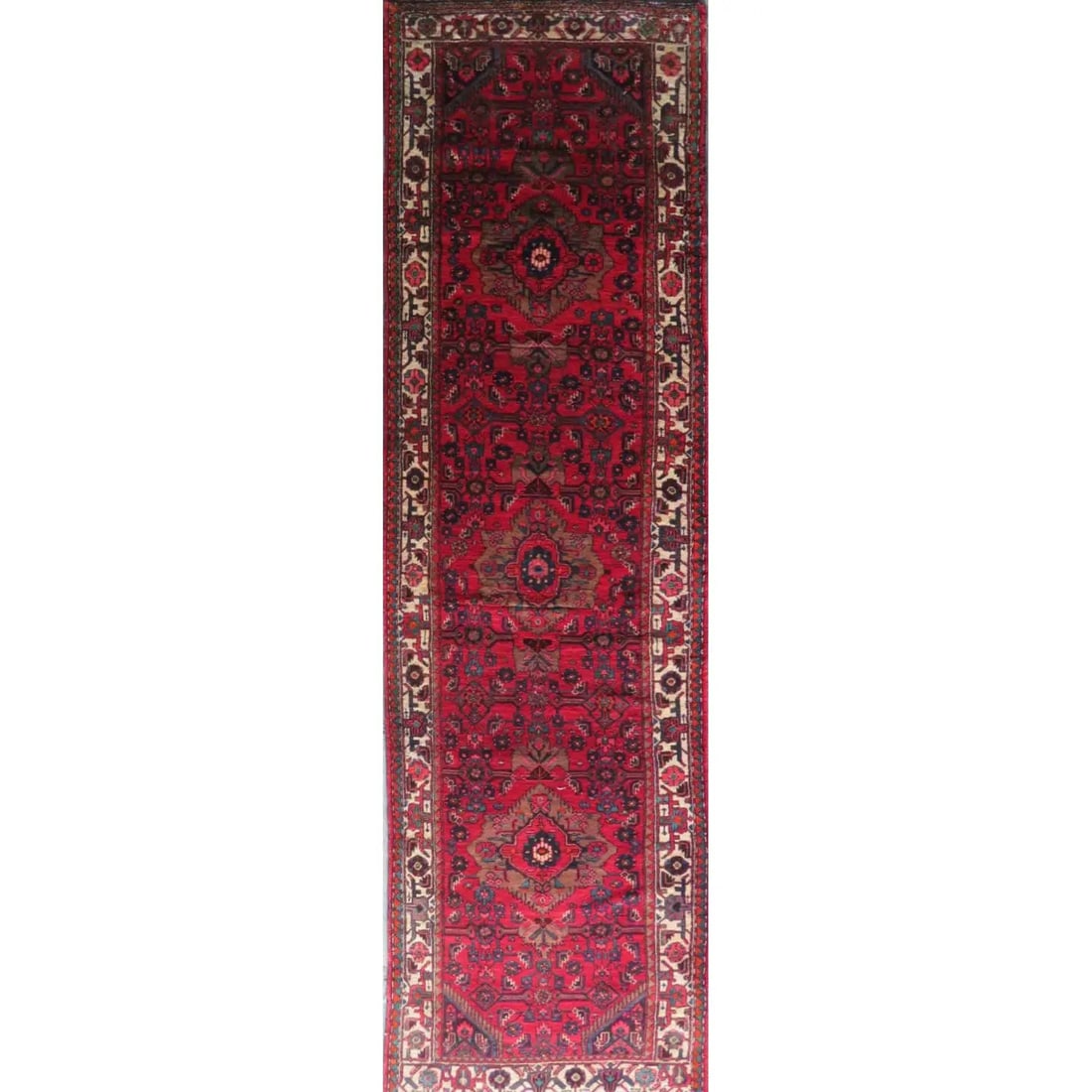 One Of The Kind Hand-Knotted Persian Wool Rug _ Luxurious Vintage Design, 13'8" x 3'6", Artisan: Hand-Knotted Persian Wool Rug _ Luxurious Vintage Design, 13'8" x 3'6", Artisan Crafted, Authentic hand-knotted traditional antique vintage Persian rugs, in excellent vintage condition with over 60 ye