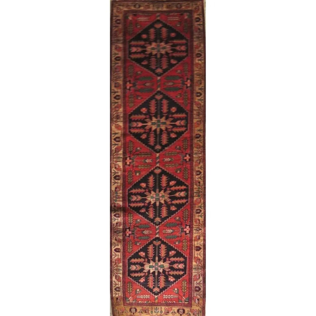 One Of The Kind Hand-Knotted Persian Wool Rug _ Luxurious Vintage Design, 13'7" x 3'5", Artisan: Hand-Knotted Persian Wool Rug _ Luxurious Vintage Design, 13'7" x 3'5", Artisan Crafted, Authentic hand-knotted traditional antique vintage Persian rugs, in excellent vintage condition with over 60 ye