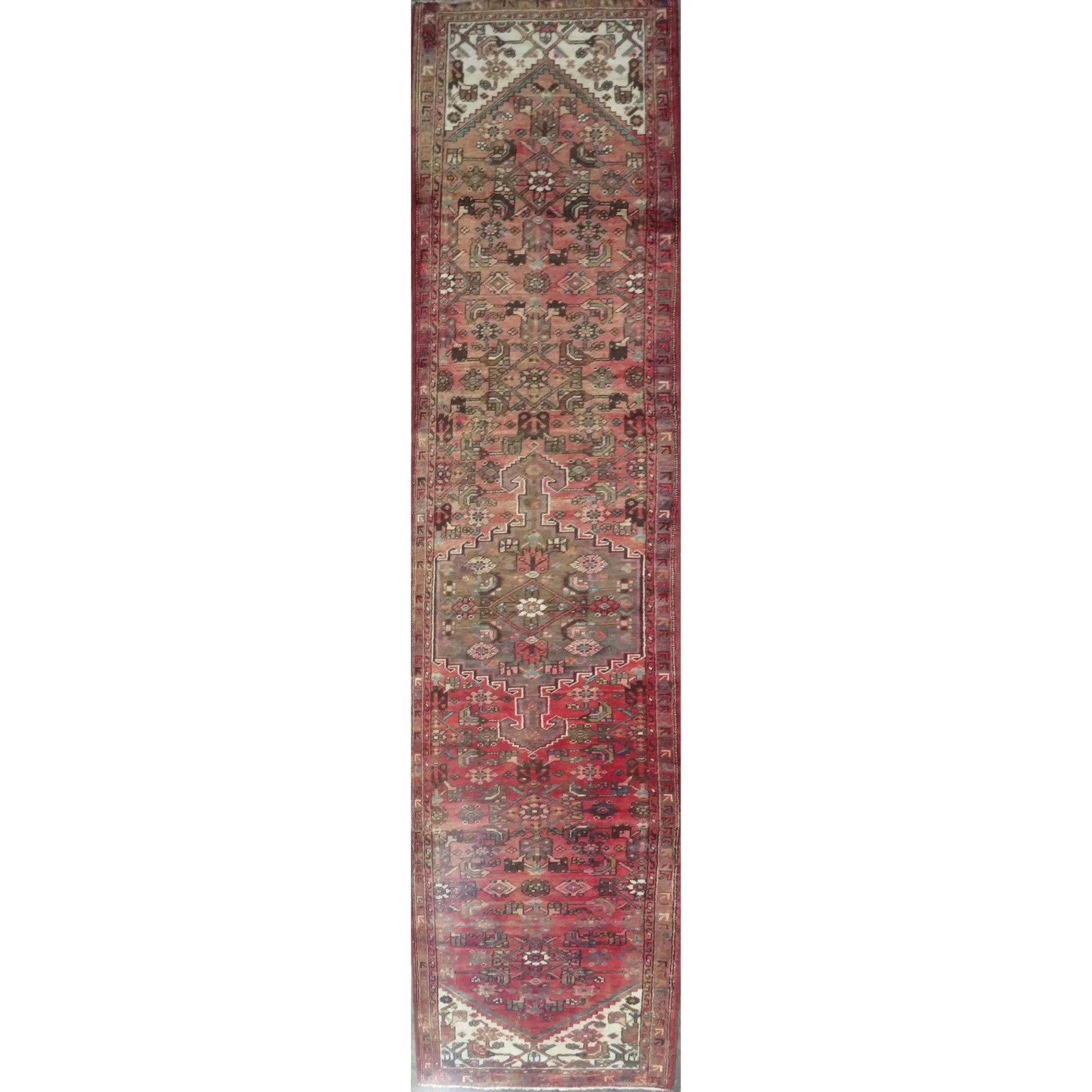 One Of The Kind Hand-Knotted Persian Wool Rug _ Luxurious Vintage Design, 13'5" x 2'9", Artisan: Hand-Knotted Persian Wool Rug _ Luxurious Vintage Design, 13'5" x 2'9", Artisan Crafted, Authentic hand-knotted traditional antique vintage Persian rugs, in excellent vintage condition with over 60 ye