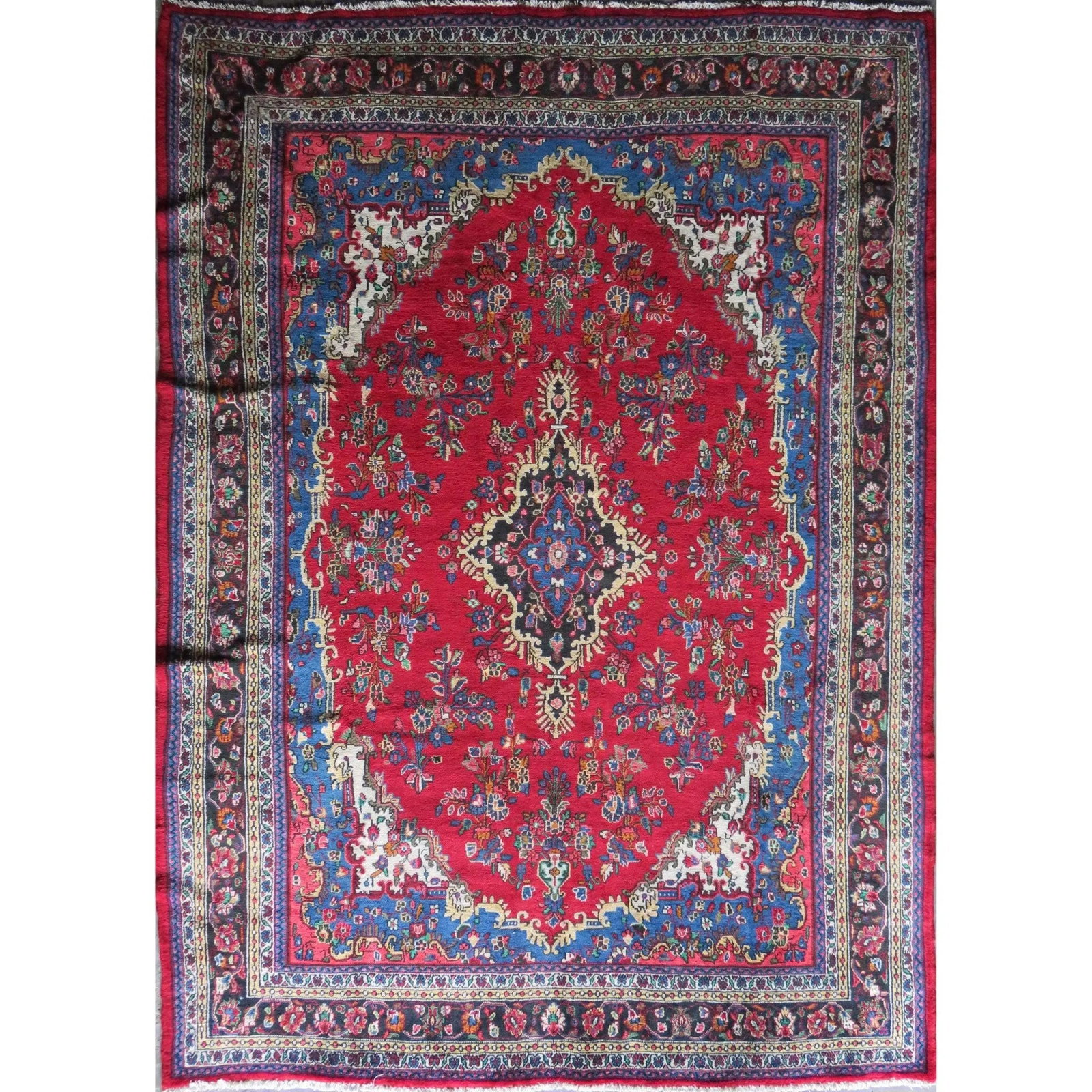 One Of The Kind Hand-Knotted Persian Wool Rug _ Luxurious Vintage Design, 12'9" x 8'8", Artisan: Hand-Knotted Persian Wool Rug _ Luxurious Vintage Design, 12'9" x 8'8", Artisan Crafted, Authentic hand-knotted traditional antique vintage Persian rugs, in excellent vintage condition with over 60 ye