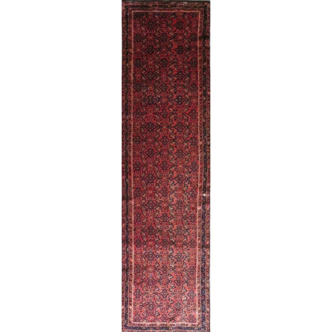 One Of The Kind Hand-Knotted Persian Wool Rug _ Luxurious Vintage Design, 12'9" x 3'3", Artisan: Hand-Knotted Persian Wool Rug _ Luxurious Vintage Design, 12'9" x 3'3", Artisan Crafted, Authentic hand-knotted traditional antique vintage Persian rugs, in excellent vintage condition with over 60 ye