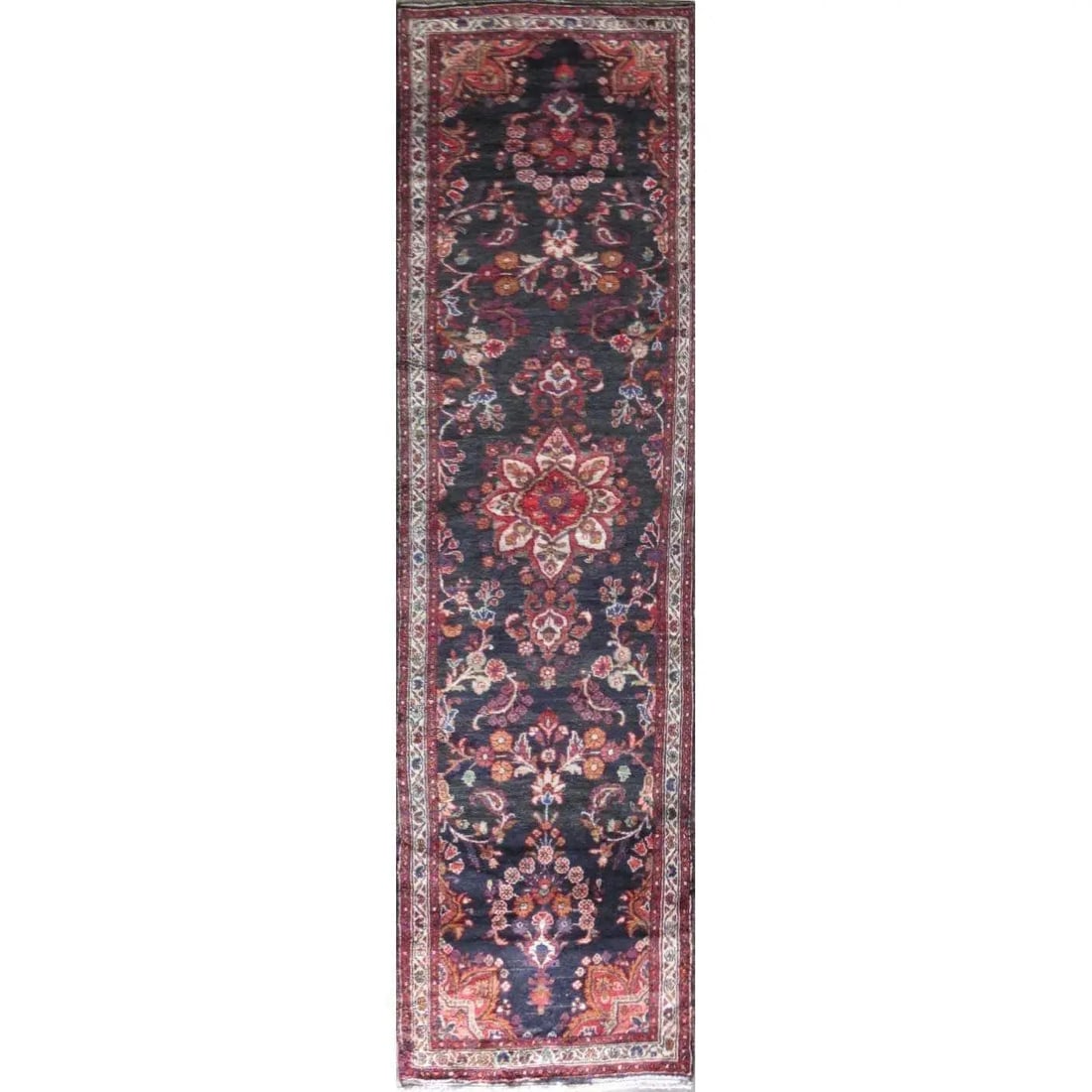 One Of The Kind Hand-Knotted Persian Wool Rug _ Luxurious Vintage Design, 12'8" x 3'1", Artisan: Hand-Knotted Persian Wool Rug _ Luxurious Vintage Design, 12'8" x 3'1", Artisan Crafted, Authentic hand-knotted traditional antique vintage Persian rugs, in excellent vintage condition with over 60 ye