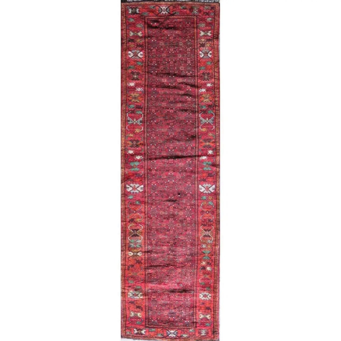 One Of The Kind Hand-Knotted Persian Wool Rug _ Luxurious Vintage Design, 12'7" x 3'5", Artisan: Hand-Knotted Persian Wool Rug _ Luxurious Vintage Design, 12'7" x 3'5", Artisan Crafted, Authentic hand-knotted traditional antique vintage Persian rugs, in excellent vintage condition with over 60 ye