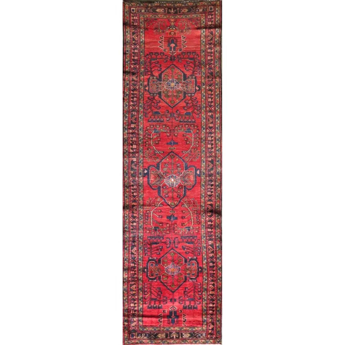 One Of The Kind Hand-Knotted Persian Wool Rug _ Luxurious Vintage Design, 12'5" x 3'4", Artisan: Hand-Knotted Persian Wool Rug _ Luxurious Vintage Design, 12'5" x 3'4", Artisan Crafted, Authentic hand-knotted traditional antique vintage Persian rugs, in excellent vintage condition with over 60 ye