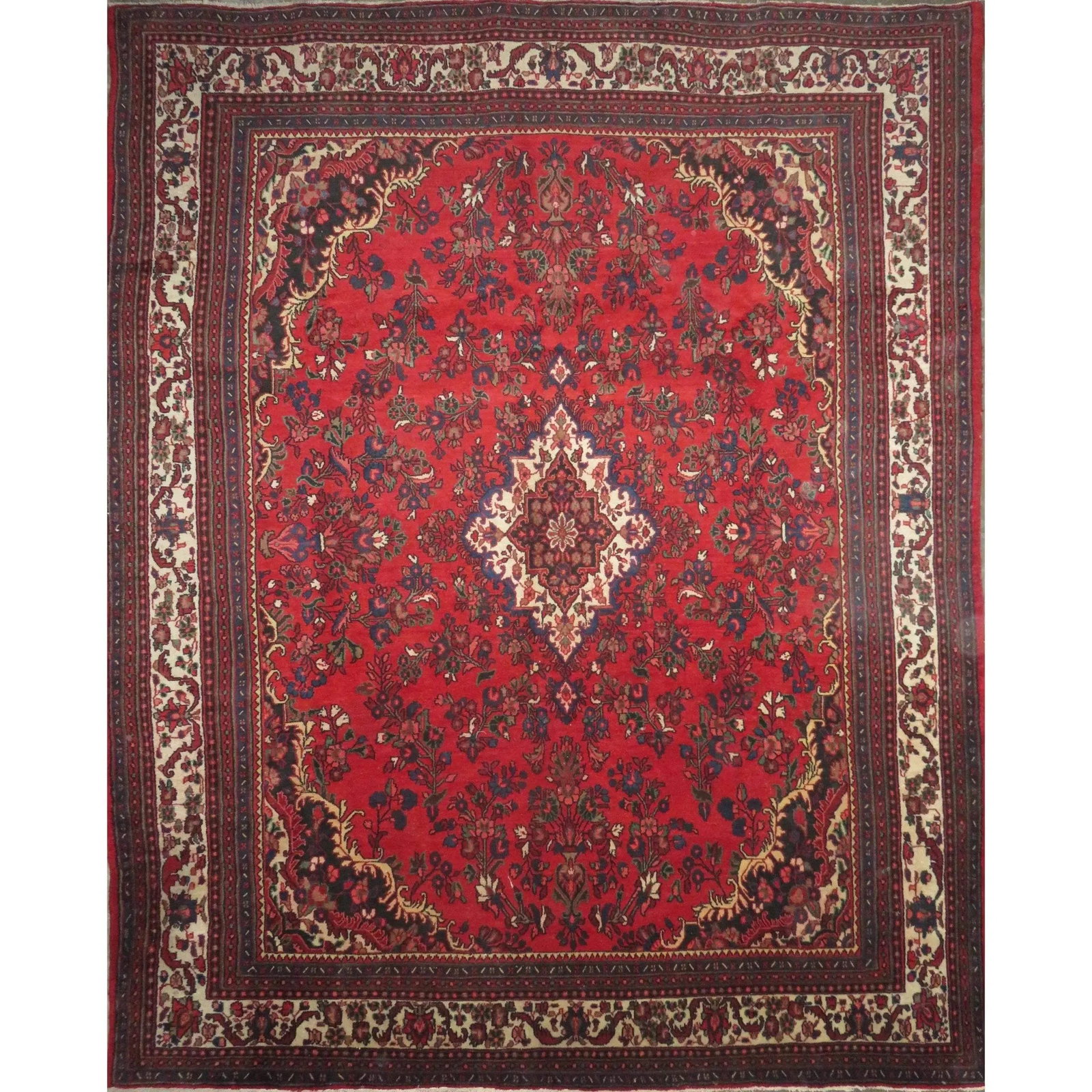One Of The Kind Hand-Knotted Persian Wool Rug _ Luxurious Vintage Design, 12'6" x 10'2", Artisan: Hand-Knotted Persian Wool Rug _ Luxurious Vintage Design, 12'6" x 10'2", Artisan Crafted, Authentic hand-knotted traditional antique vintage Persian rugs, in excellent vintage condition with over 60 y