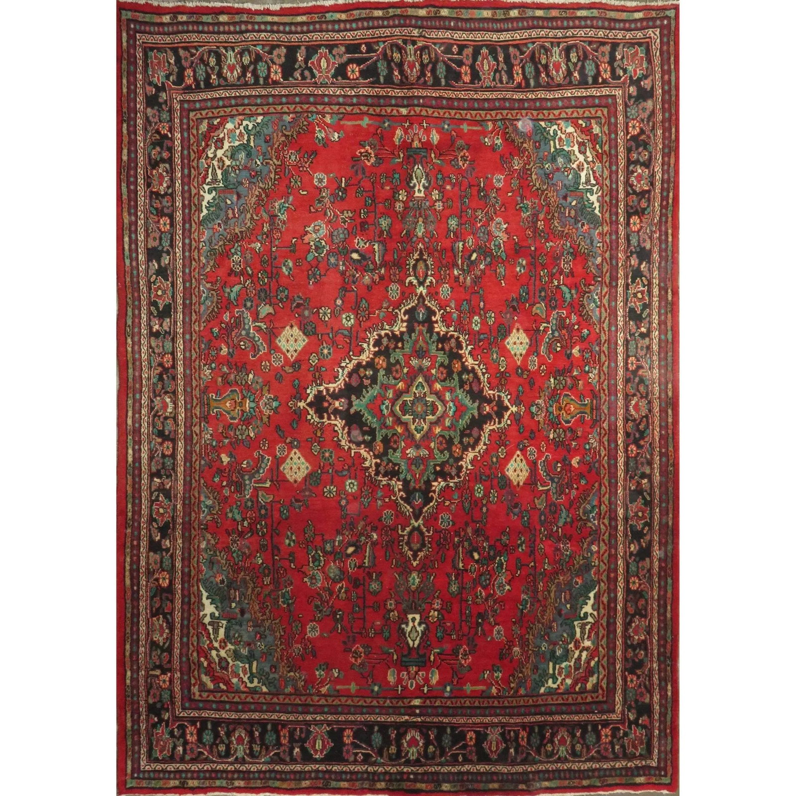 One Of The Kind Hand-Knotted Persian Wool Rug _ Luxurious Vintage Design, 12'1" x 7'9", Artisan: Hand-Knotted Persian Wool Rug _ Luxurious Vintage Design, 12'1" x 7'9", Artisan Crafted, Authentic hand-knotted traditional antique vintage Persian rugs, in excellent vintage condition with over 60 ye