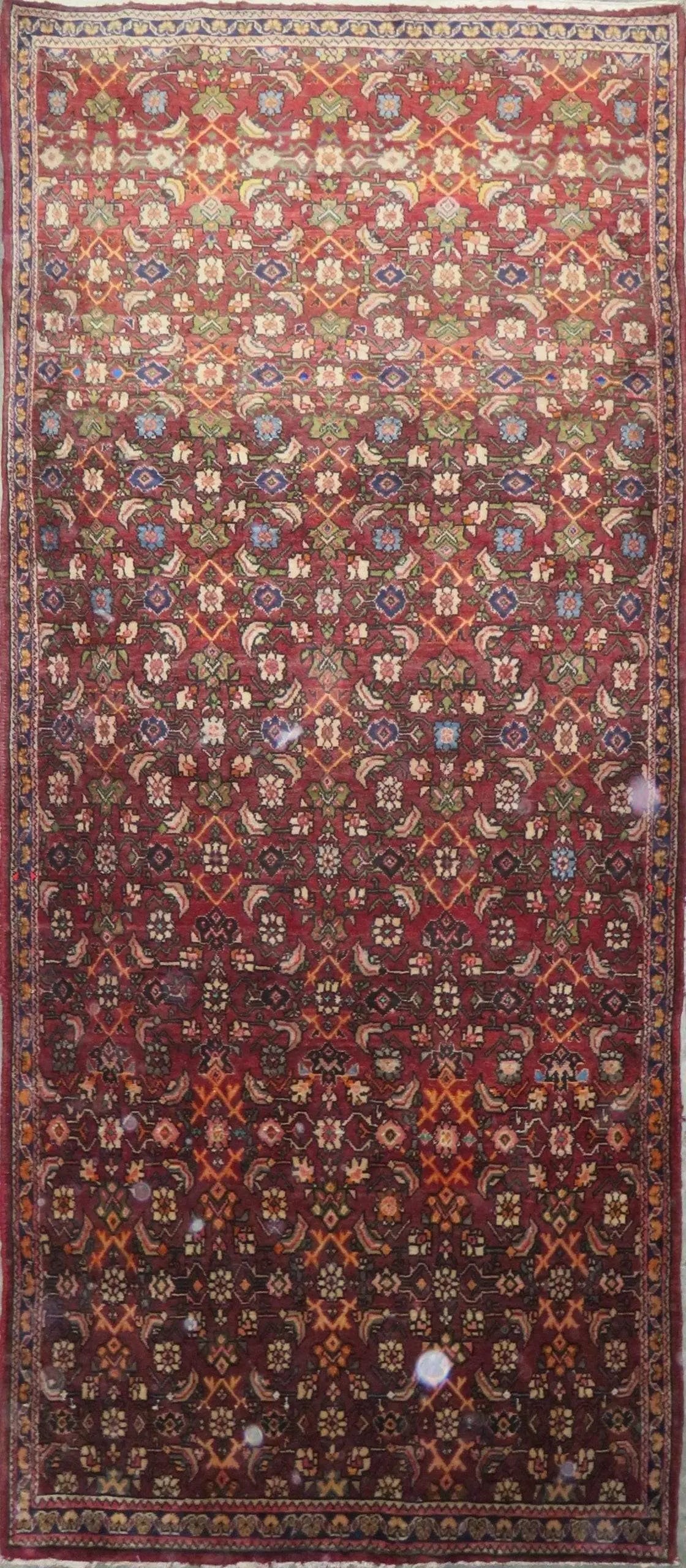 One Of The Kind Hand-Knotted Persian Wool Rug _ Luxurious Vintage Design, 12'1" x 4'9", Artisan: Hand-Knotted Persian Wool Rug _ Luxurious Vintage Design, 12'1" x 4'9", Artisan Crafted, Authentic hand-knotted traditional antique vintage Persian rugs, in excellent vintage condition with over 60 ye