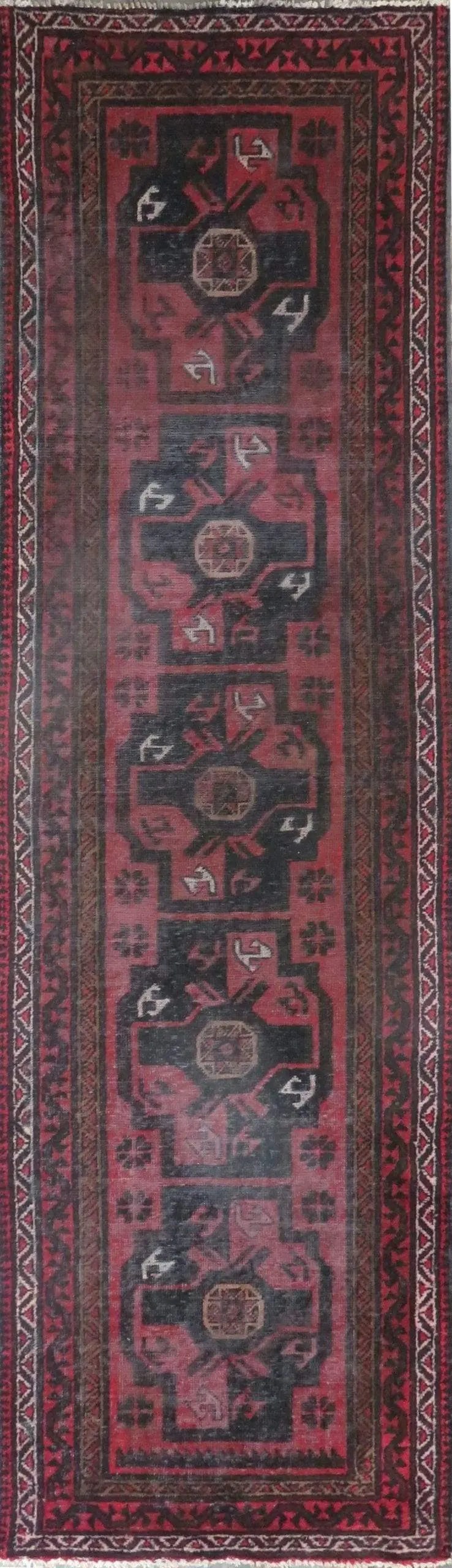 One Of The Kind Hand-Knotted Persian Wool Rug _ Luxurious Vintage Design, 10'8' x 3'2", Artisan: Hand-Knotted Persian Wool Rug _ Luxurious Vintage Design, 10'8' x 3'2", Artisan Crafted, Authentic hand-knotted traditional antique vintage Persian rugs, in excellent vintage condition with over 60 ye