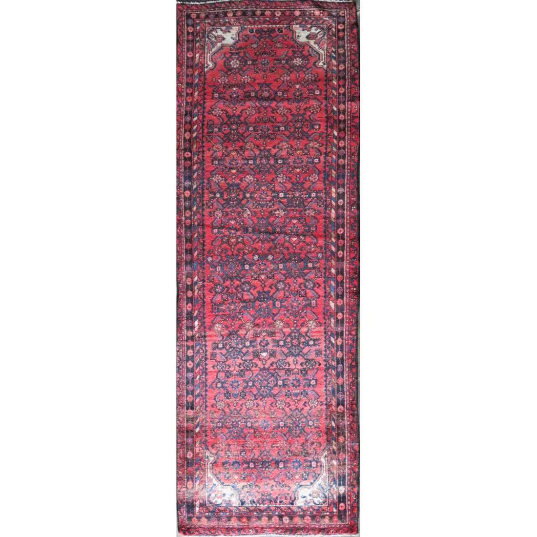 One Of The Kind Hand-Knotted Persian Wool Rug _ Luxurious Vintage Design, 10'7" x 3'3", Artisan: Hand-Knotted Persian Wool Rug _ Luxurious Vintage Design, 10'7" x 3'3", Artisan Crafted, Authentic hand-knotted traditional antique vintage Persian rugs, in excellent vintage condition with over 60 ye