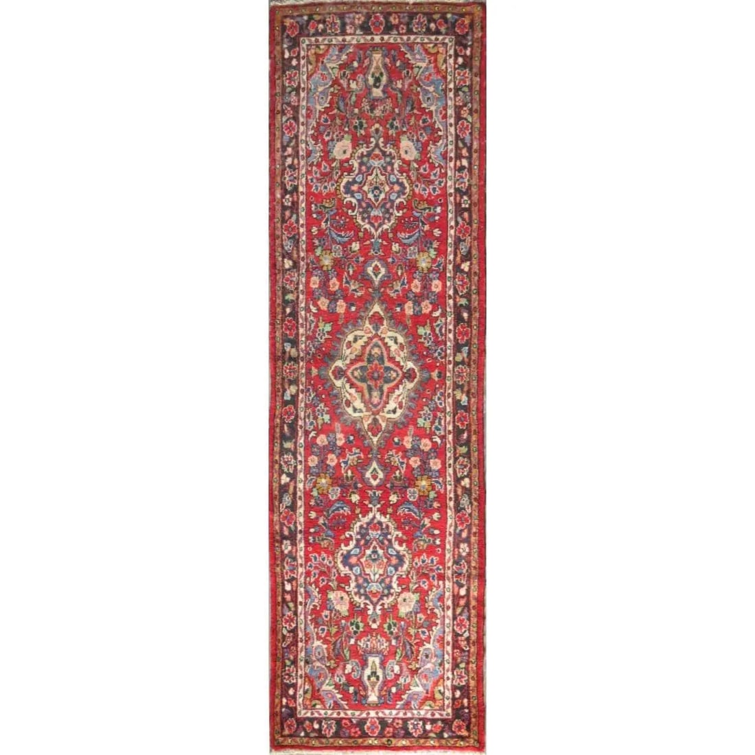One Of The Kind Hand-Knotted Persian Wool Rug _ Luxurious Vintage Design, 10'7" x 2'10, Artisan: Hand-Knotted Persian Wool Rug _ Luxurious Vintage Design, 10'7" x 2'10, Artisan Crafted, Authentic hand-knotted traditional antique vintage Persian rugs, in excellent vintage condition with over 60 ye