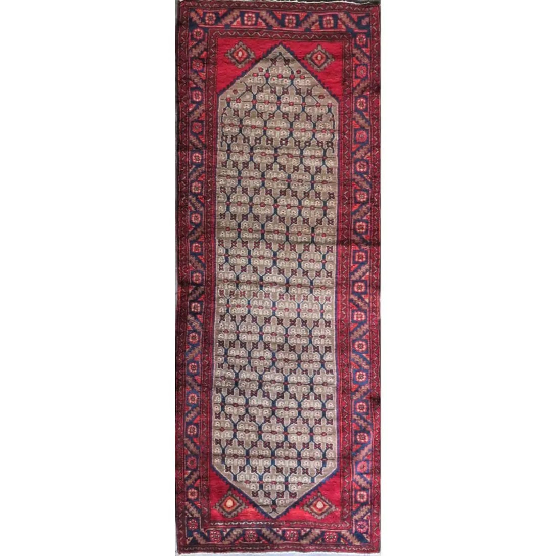 One Of The Kind Hand-Knotted Persian Wool Rug _ Luxurious Vintage Design, 10'6" x 3'5", Artisan: Hand-Knotted Persian Wool Rug _ Luxurious Vintage Design, 10'6" x 3'5", Artisan Crafted, Authentic hand-knotted traditional antique vintage Persian rugs, in excellent vintage condition with over 60 ye