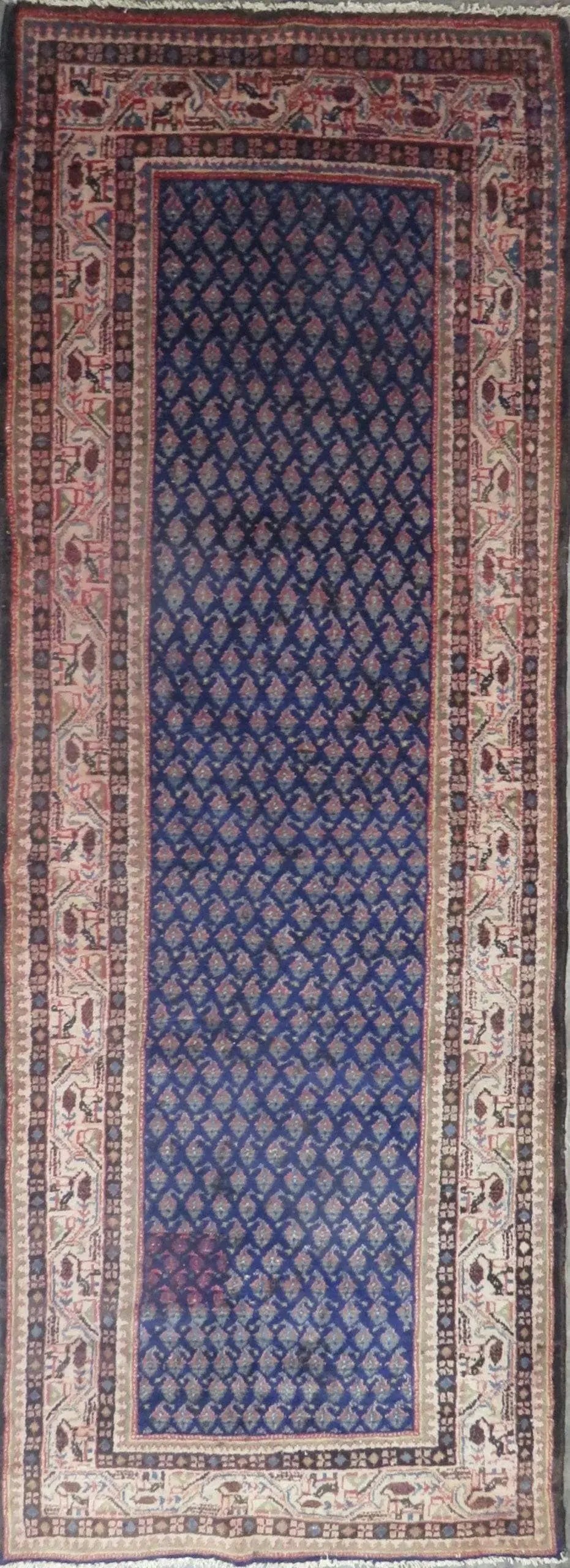 One Of The Kind Hand-Knotted Persian Wool Rug _ Luxurious Vintage Design, 10'6" x 3'3", Artisan: Hand-Knotted Persian Wool Rug _ Luxurious Vintage Design, 10'6" x 3'3", Artisan Crafted, Authentic hand-knotted traditional antique vintage Persian rugs, in excellent vintage condition with over 60 ye