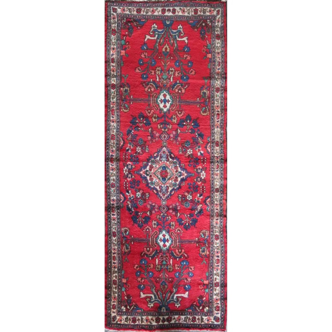 One Of The Kind Hand-Knotted Persian Wool Rug _ Luxurious Vintage Design, 10'5" x 3'6", Artisan: Hand-Knotted Persian Wool Rug _ Luxurious Vintage Design, 10'5" x 3'6", Artisan Crafted, Authentic hand-knotted traditional antique vintage Persian rugs, in excellent vintage condition with over 60 ye