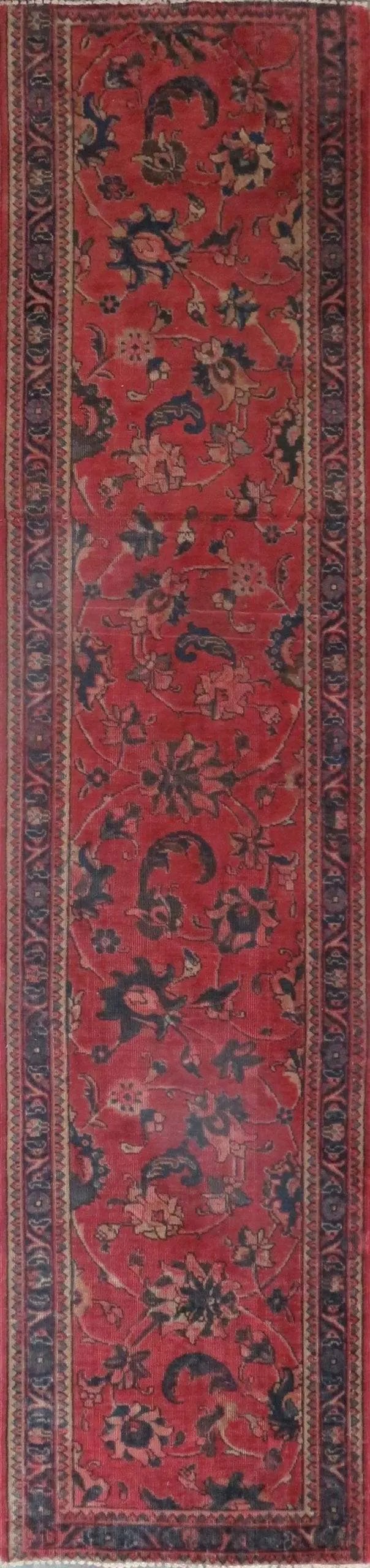 One Of The Kind Hand-Knotted Persian Wool Rug _ Luxurious Vintage Design, 10'5" x 2'6", Artisan: Hand-Knotted Persian Wool Rug _ Luxurious Vintage Design, 10'5" x 2'6", Artisan Crafted, Authentic hand-knotted traditional antique vintage Persian rugs, in excellent vintage condition with over 60 ye