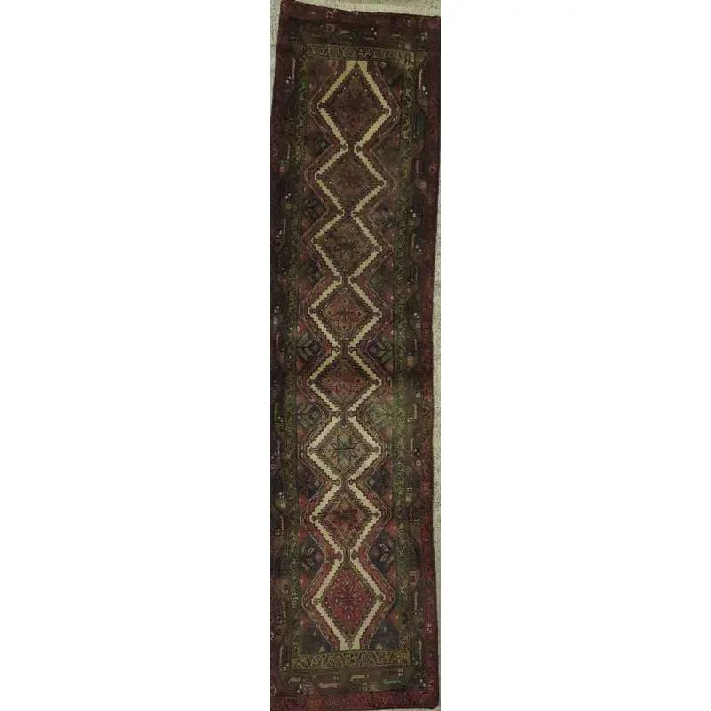 One Of The Kind Hand-Knotted Persian Wool Rug _ Luxurious Vintage Design, 10'5" x 2'6", Artisan: Hand-Knotted Persian Wool Rug _ Luxurious Vintage Design, 10'5" x 2'6", Artisan Crafted, Authentic hand-knotted traditional antique vintage Persian rugs, in excellent vintage condition with over 60 ye