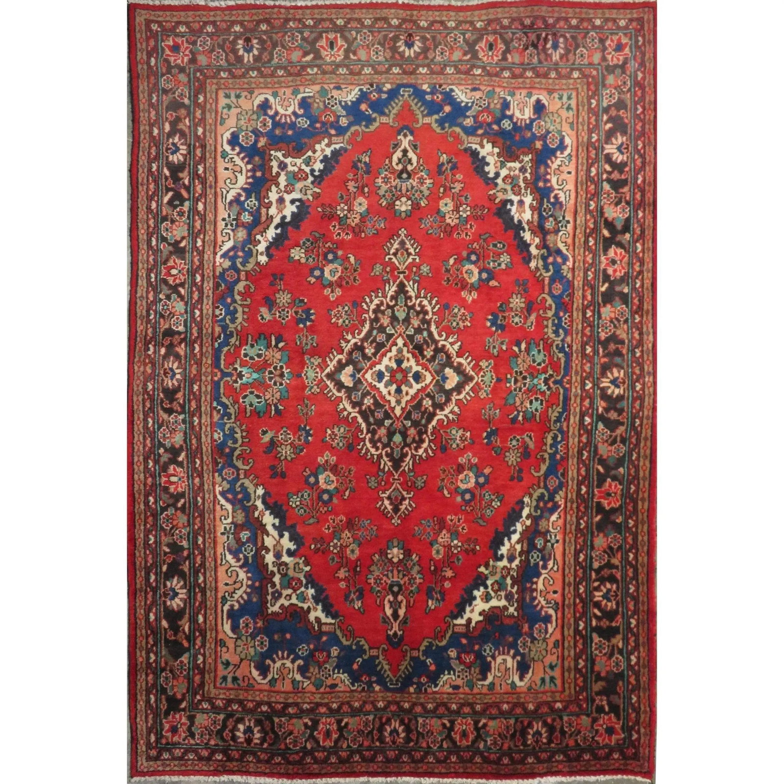One Of The Kind Hand-Knotted Persian Wool Rug _ Luxurious Vintage Design, 10'4" x 6'9", Artisan: Hand-Knotted Persian Wool Rug _ Luxurious Vintage Design, 10'4" x 6'9", Artisan Crafted, Authentic hand-knotted traditional antique vintage Persian rugs, in excellent vintage condition with over 60 ye