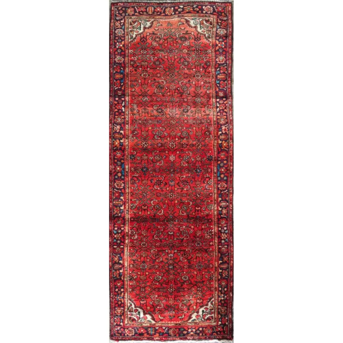 One Of The Kind Hand-Knotted Persian Wool Rug _ Luxurious Vintage Design, 10'3" x 3'8", Artisan: Hand-Knotted Persian Wool Rug _ Luxurious Vintage Design, 10'3" x 3'8", Artisan Crafted, Authentic hand-knotted traditional antique vintage Persian rugs, in excellent vintage condition with over 60 ye