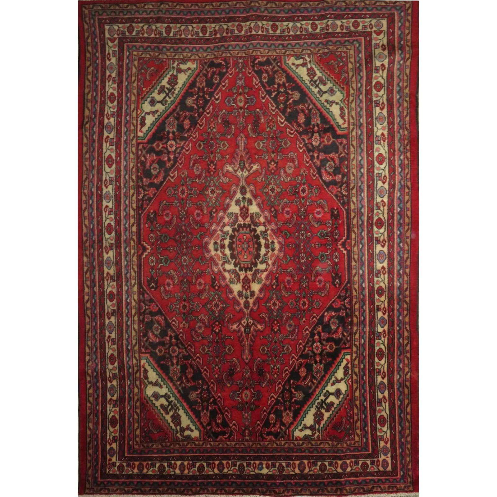 One Of The Kind Hand-Knotted Persian Wool Rug _ Luxurious Vintage Design, 10'2" x 6'6", Artisan: Hand-Knotted Persian Wool Rug _ Luxurious Vintage Design, 10'2" x 6'6", Artisan Crafted, Authentic hand-knotted traditional antique vintage Persian rugs, in excellent vintage condition with over 60 ye