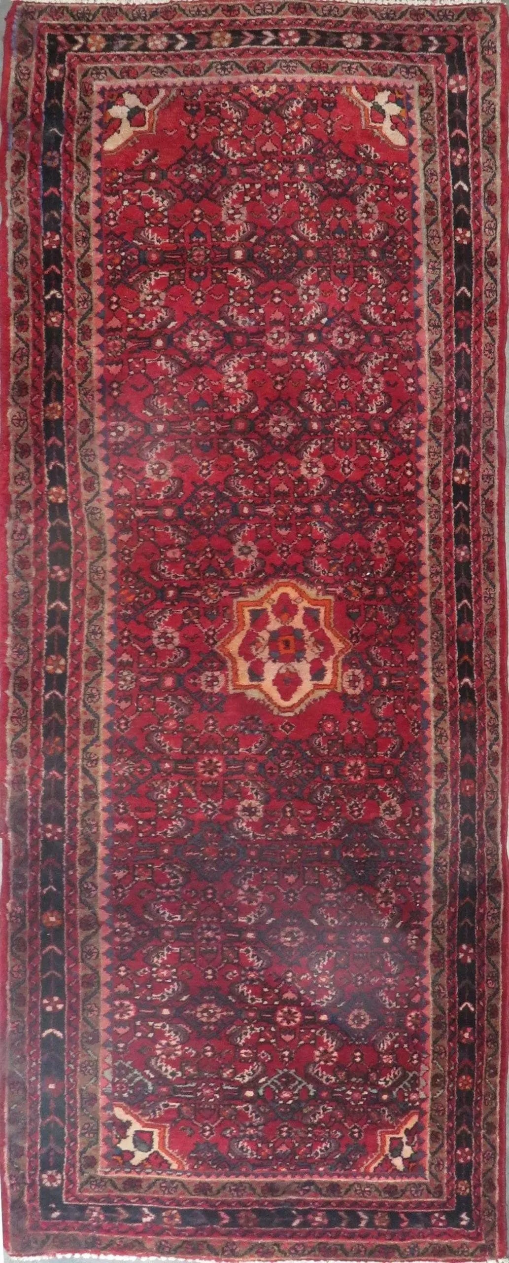 One Of The Kind Hand-Knotted Persian Wool Rug _ Luxurious Vintage Design, 10'2" x 3'7", Artisan: Hand-Knotted Persian Wool Rug _ Luxurious Vintage Design, 10'2" x 3'7", Artisan Crafted, Authentic hand-knotted traditional antique vintage Persian rugs, in excellent vintage condition with over 60 ye