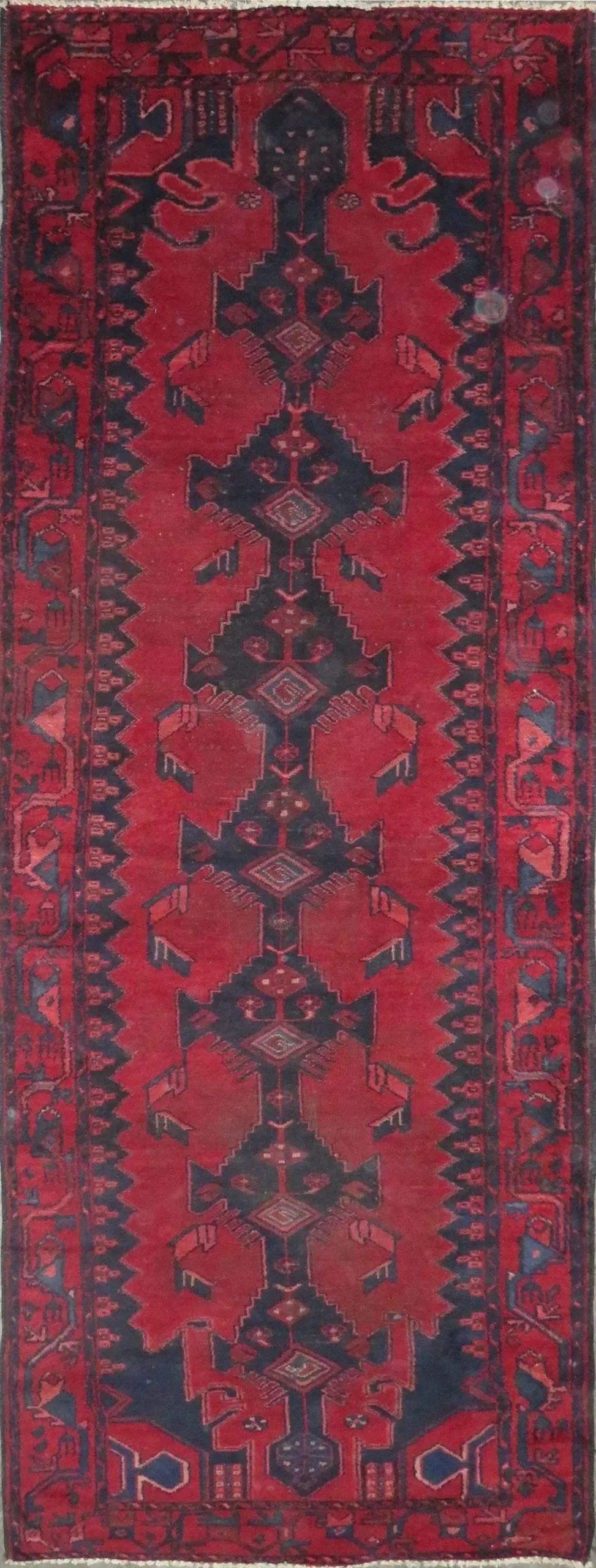 One Of The Kind Hand-Knotted Persian Wool Rug _ Luxurious Vintage Design, 10'2" x 3'7", Artisan: Hand-Knotted Persian Wool Rug _ Luxurious Vintage Design, 10'2" x 3'7", Artisan Crafted, Authentic hand-knotted traditional antique vintage Persian rugs, in excellent vintage condition with over 60 ye