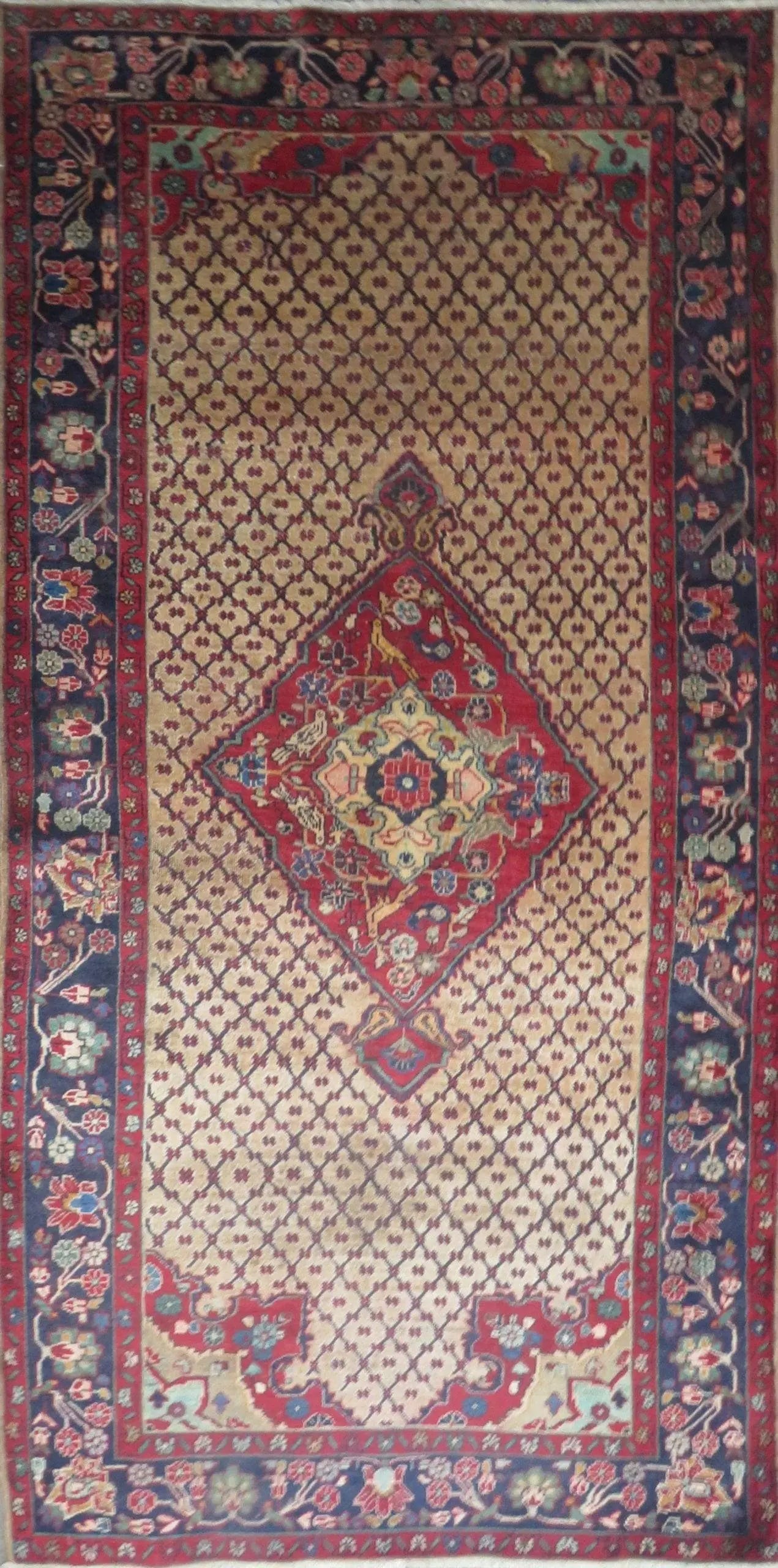 One Of The Kind Hand-Knotted Persian Wool Rug _ Luxurious Vintage Design, 10'1" x 4'9", Artisan: Hand-Knotted Persian Wool Rug _ Luxurious Vintage Design, 10'1" x 4'9", Artisan Crafted, Authentic hand-knotted traditional antique vintage Persian rugs, in excellent vintage condition with over 60 ye