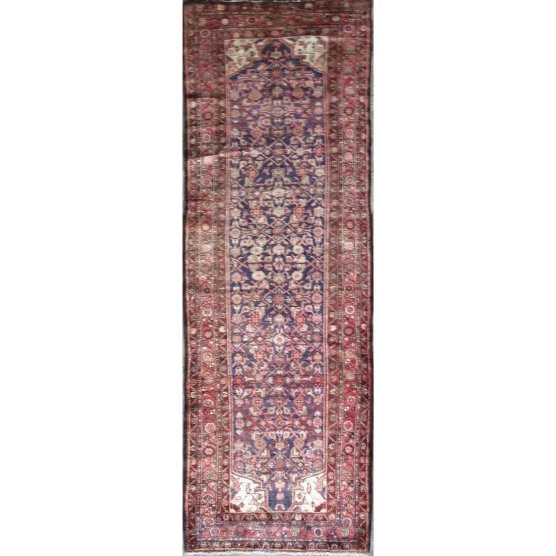 One Of The Kind Hand-Knotted Persian Wool Rug _ Luxurious Vintage Design, 9'5" x 3'1", Artisan: Hand-Knotted Persian Wool Rug _ Luxurious Vintage Design, 9'5" x 3'1", Artisan Crafted, Authentic hand-knotted traditional antique vintage Persian rugs, in excellent vintage condition with over 60 yea