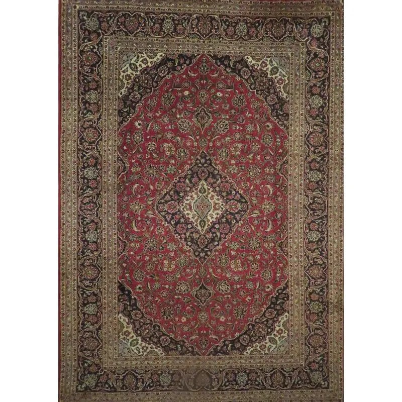 One Of The Kind Hand-Knotted Persian Wool Rug _ Luxurious Vintage Design, 14'3" x 9'10", Artisan: Hand-Knotted Persian Wool Rug _ Luxurious Vintage Design, 14'3" x 9'10", Artisan Crafted, Authentic hand-knotted traditional antique vintage Persian rugs, in excellent vintage condition with over 60 y