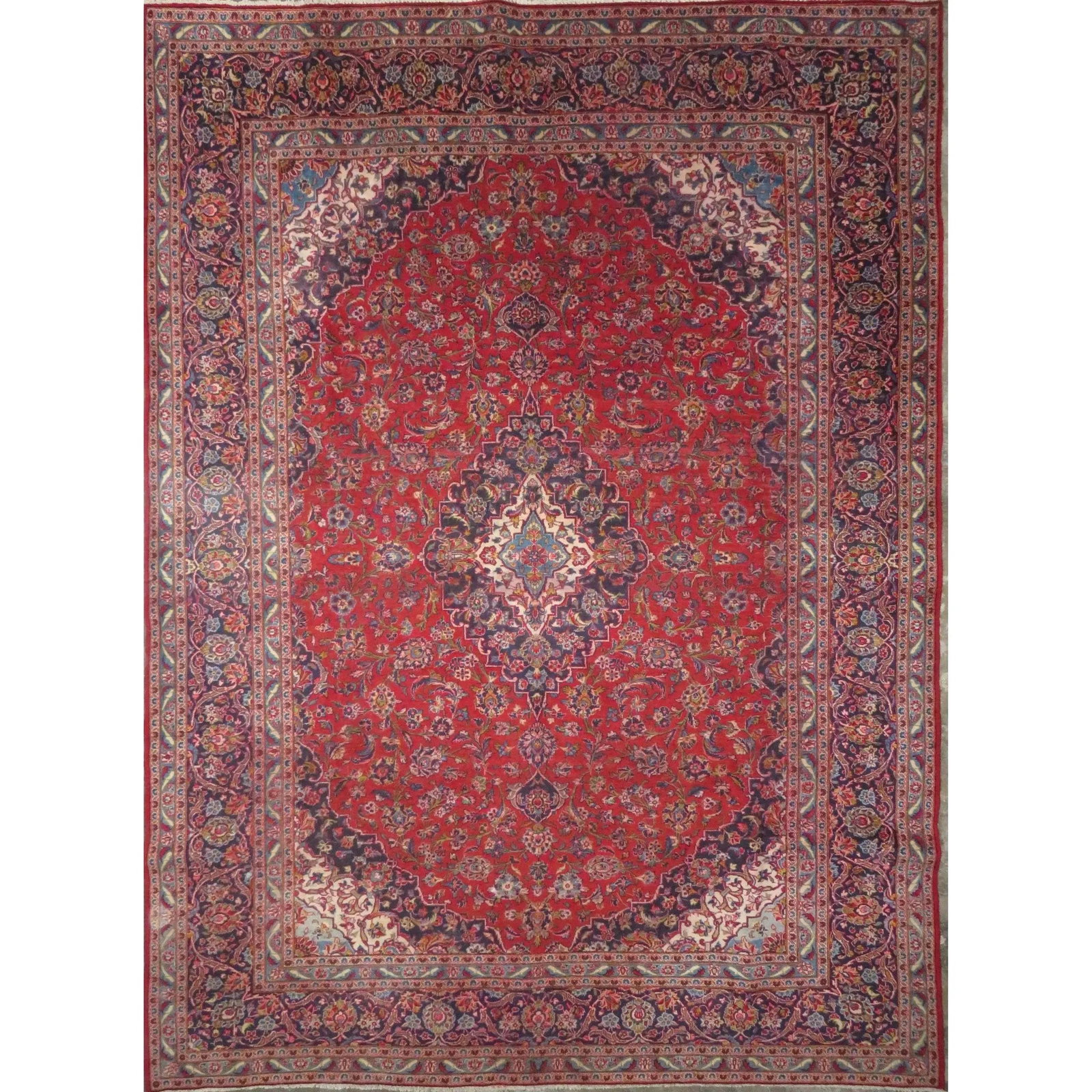 One Of The Kind Hand-Knotted Persian Wool Rug _ Luxurious Vintage Design, 13'1" x 9'4", Artisan: Hand-Knotted Persian Wool Rug _ Luxurious Vintage Design, 13'1" x 9'4", Artisan Crafted, Authentic hand-knotted traditional antique vintage Persian rugs, in excellent vintage condition with over 60 ye