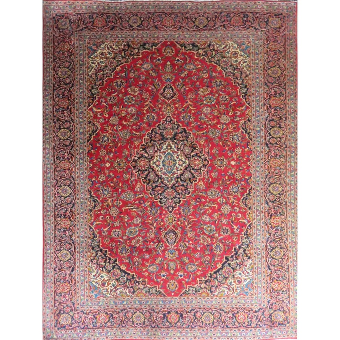 One Of The Kind Hand-Knotted Persian Wool Rug _ Luxurious Vintage Design, 13'0" x 9'8", Artisan: Hand-Knotted Persian Wool Rug _ Luxurious Vintage Design, 13'0" x 9'8", Artisan Crafted, Authentic hand-knotted traditional antique vintage Persian rugs, in excellent vintage condition with over 60 ye