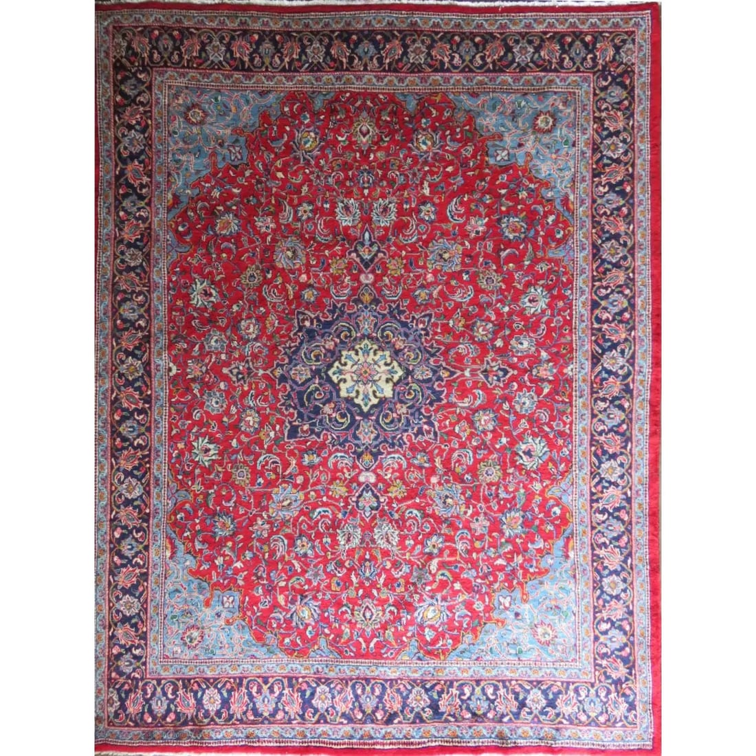 One Of The Kind Hand-Knotted Persian Wool Rug _ Luxurious Vintage Design, 12'8" X 9'8", Artisan: Hand-Knotted Persian Wool Rug _ Luxurious Vintage Design, 12'8" X 9'8", Artisan Crafted, Authentic hand-knotted traditional antique vintage Persian rugs, in excellent vintage condition with over 60 ye