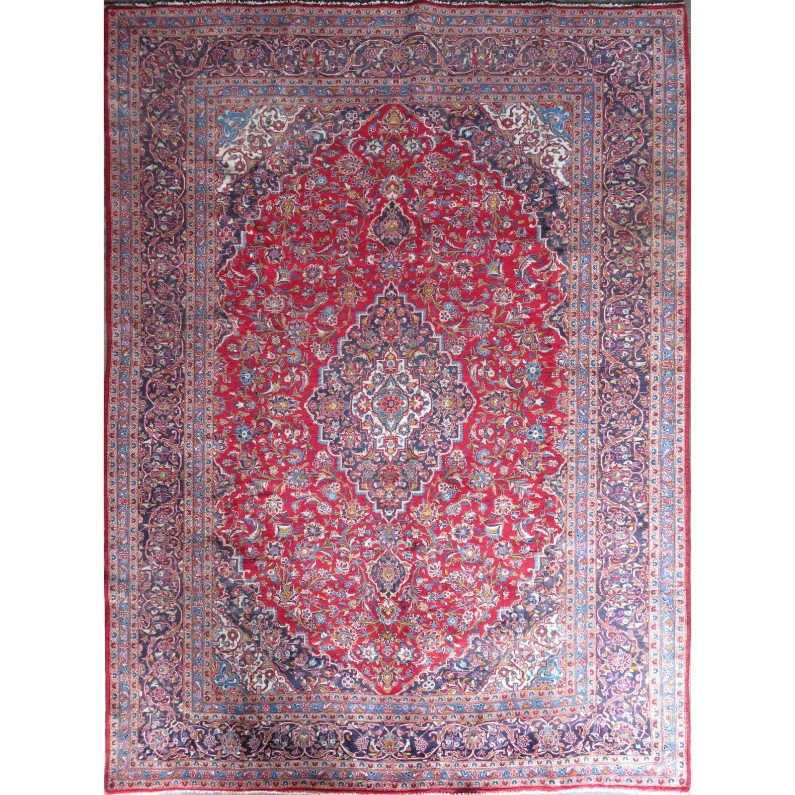 One Of The Kind Hand-Knotted Persian Wool Rug _ Luxurious Vintage Design, 12'8" X 9'5", Artisan: Hand-Knotted Persian Wool Rug _ Luxurious Vintage Design, 12'8" X 9'5", Artisan Crafted, Authentic hand-knotted traditional antique vintage Persian rugs, in excellent vintage condition with over 60 ye