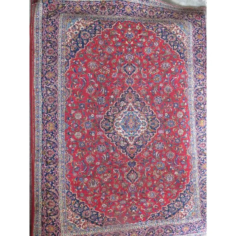 One Of The Kind Hand-Knotted Persian Wool Rug _ Luxurious Vintage Design, 12'8" X 9'10", Artisan: Hand-Knotted Persian Wool Rug _ Luxurious Vintage Design, 12'8" X 9'10", Artisan Crafted, Authentic hand-knotted traditional antique vintage Persian rugs, in excellent vintage condition with over 60 y