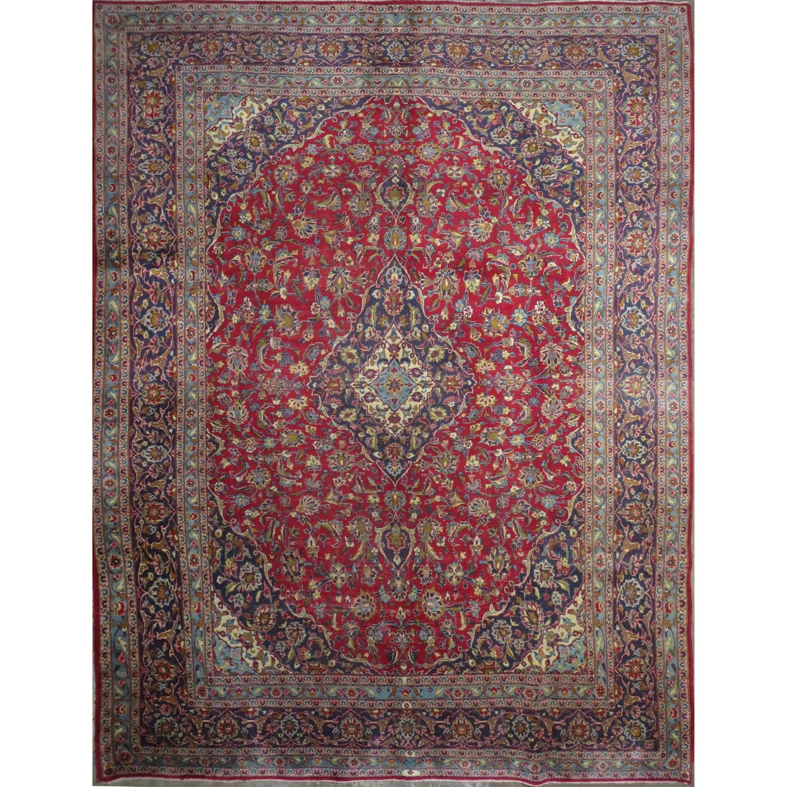 One Of The Kind Hand-Knotted Persian Wool Rug _ Luxurious Vintage Design, 12'4" X 9'3", Artisan: Hand-Knotted Persian Wool Rug _ Luxurious Vintage Design, 12'4" X 9'3", Artisan Crafted, Authentic hand-knotted traditional antique vintage Persian rugs, in excellent vintage condition with over 60 ye